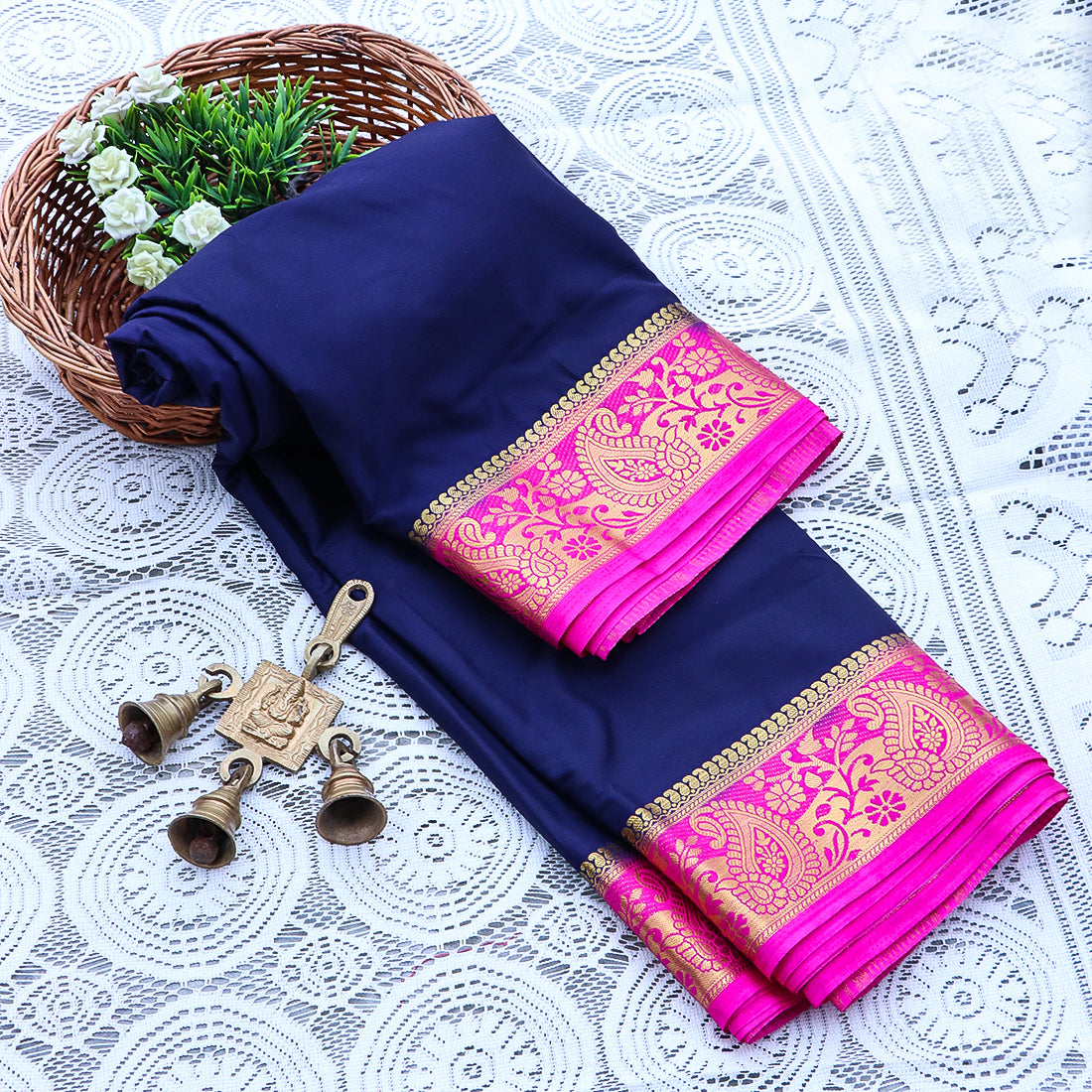 Mysore Mysore Semi-silk/Kanchipuram saree with copper work13673N
