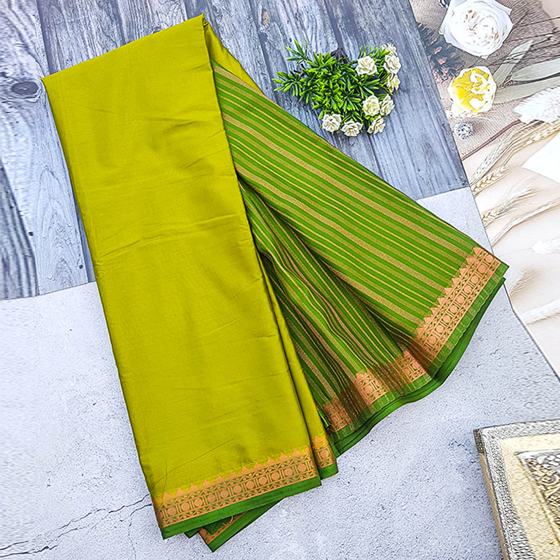 Mysore Mysore Semi-silk/Kanchipuramsaree in Palastial Green Colour with copper work 13693N