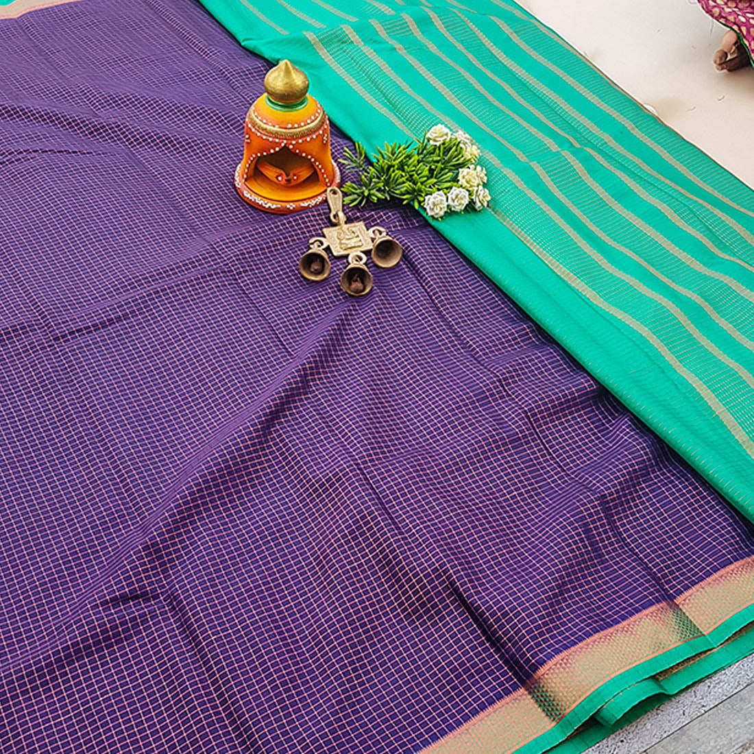 Mysore crepe Semi-silk saree in Purple/Blue Colour 13704N