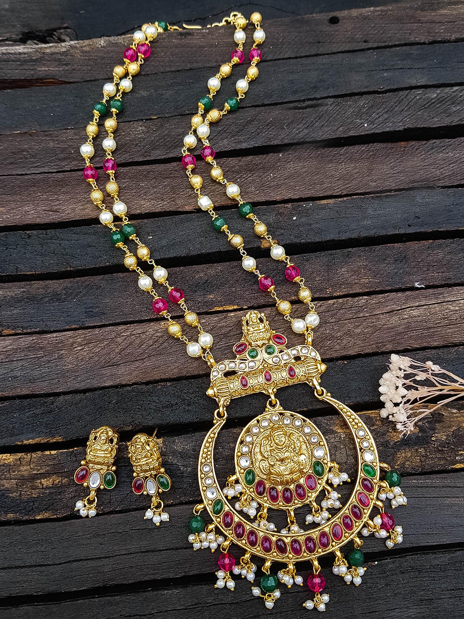 Premium Gold Finish Necklace Set chandbali - Main Image