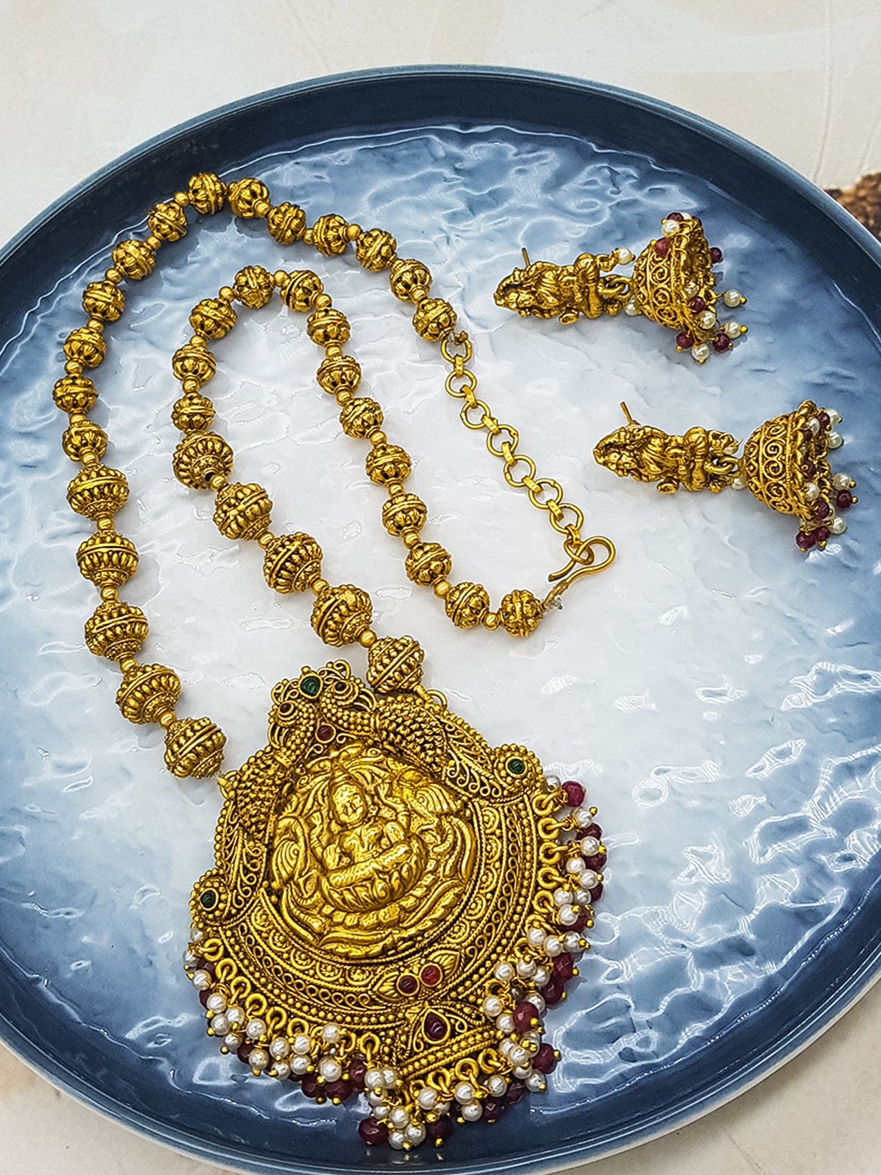 Gold Plated Gundumala Lakshmi Necklace Set