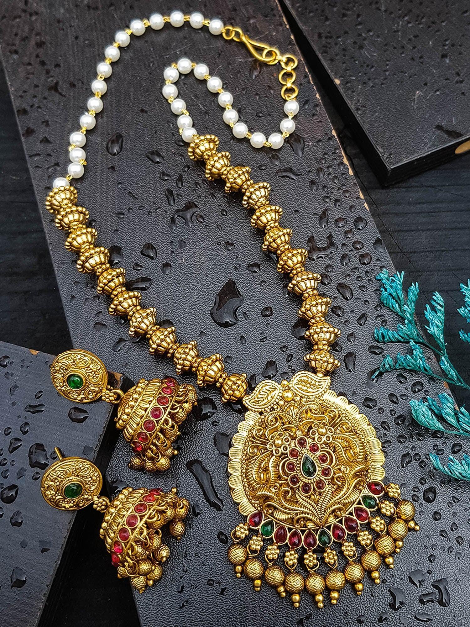Gold Plated Long Temple design Necklace Set
