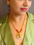 Gold Plated Long Necklace Set in coral