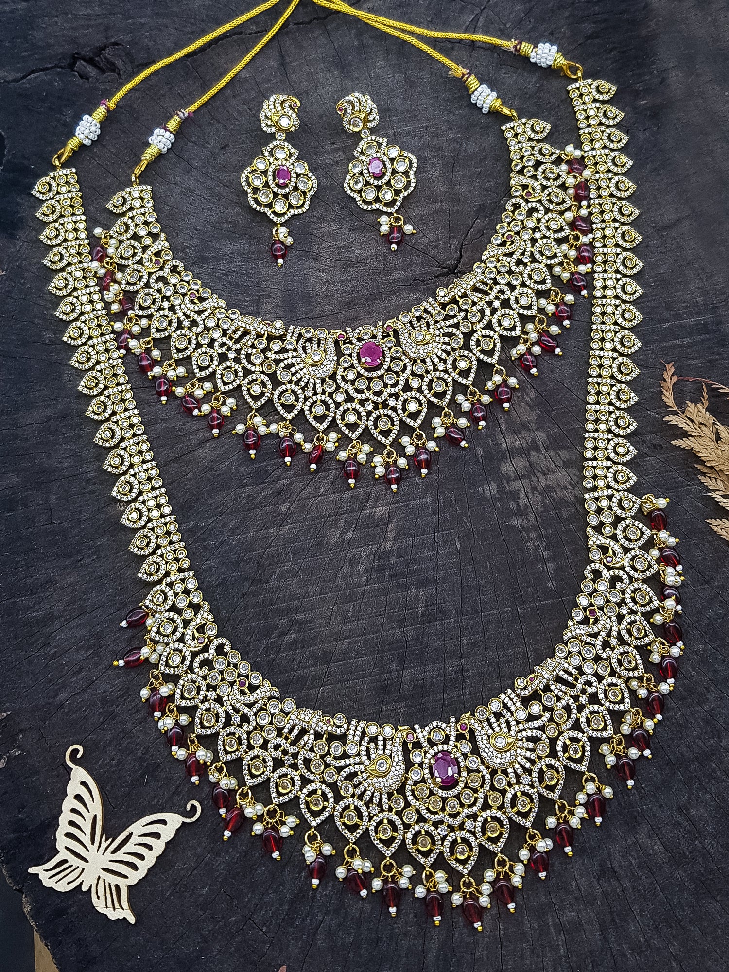 Gold Plated Classic Zercon czLong Necklace Set combo bridal