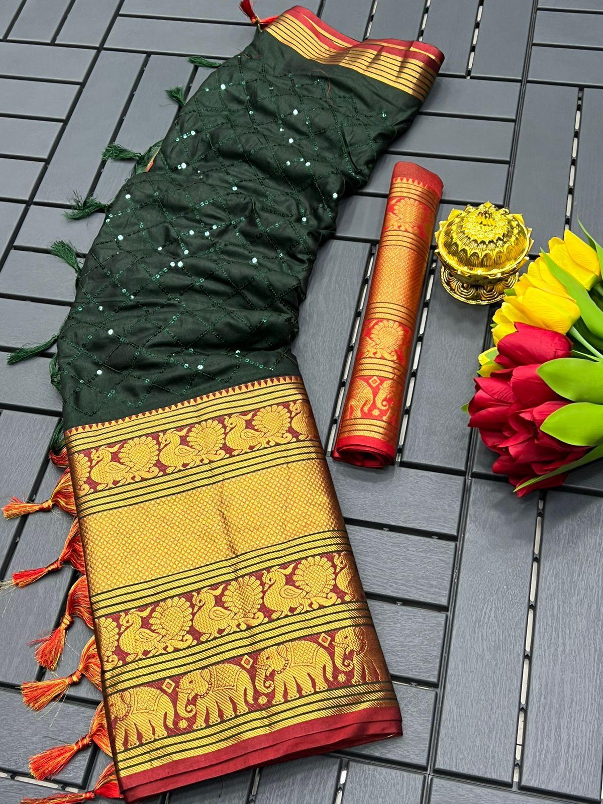 Narayan pet cotton saree with beautiful sequence work 17657N - Griiham