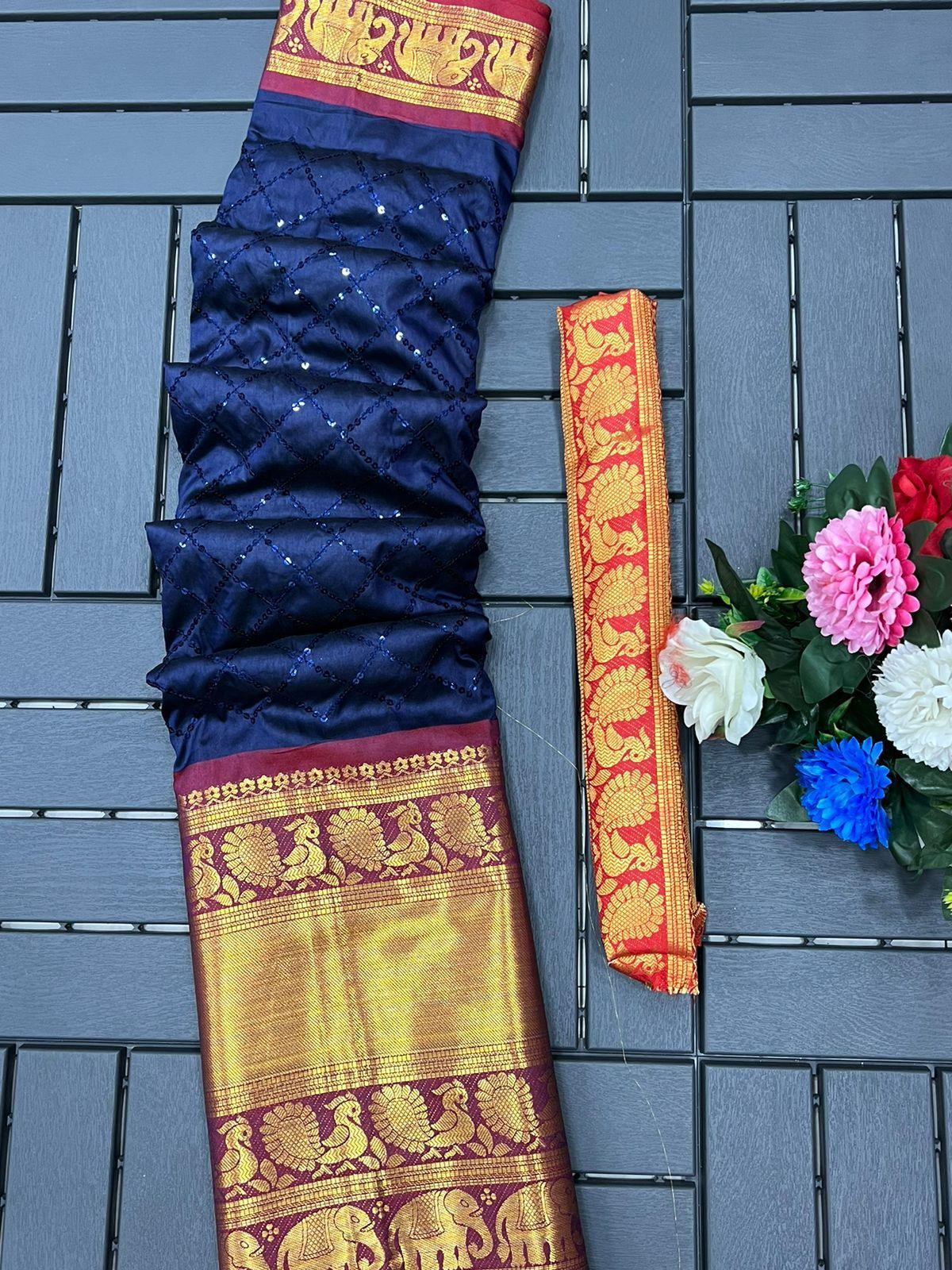 Narayan pet cotton saree with beautiful sequence work 17657N - Griiham