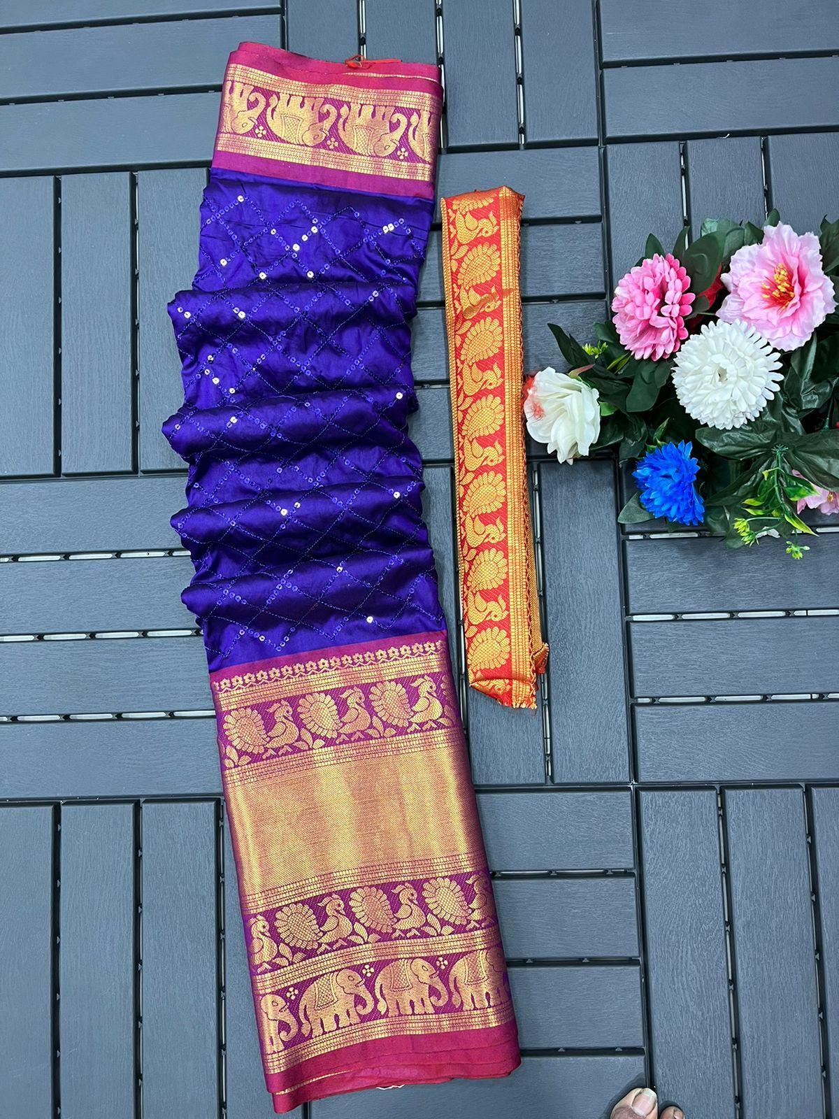Narayan pet cotton saree with beautiful sequence work 17657N - Griiham