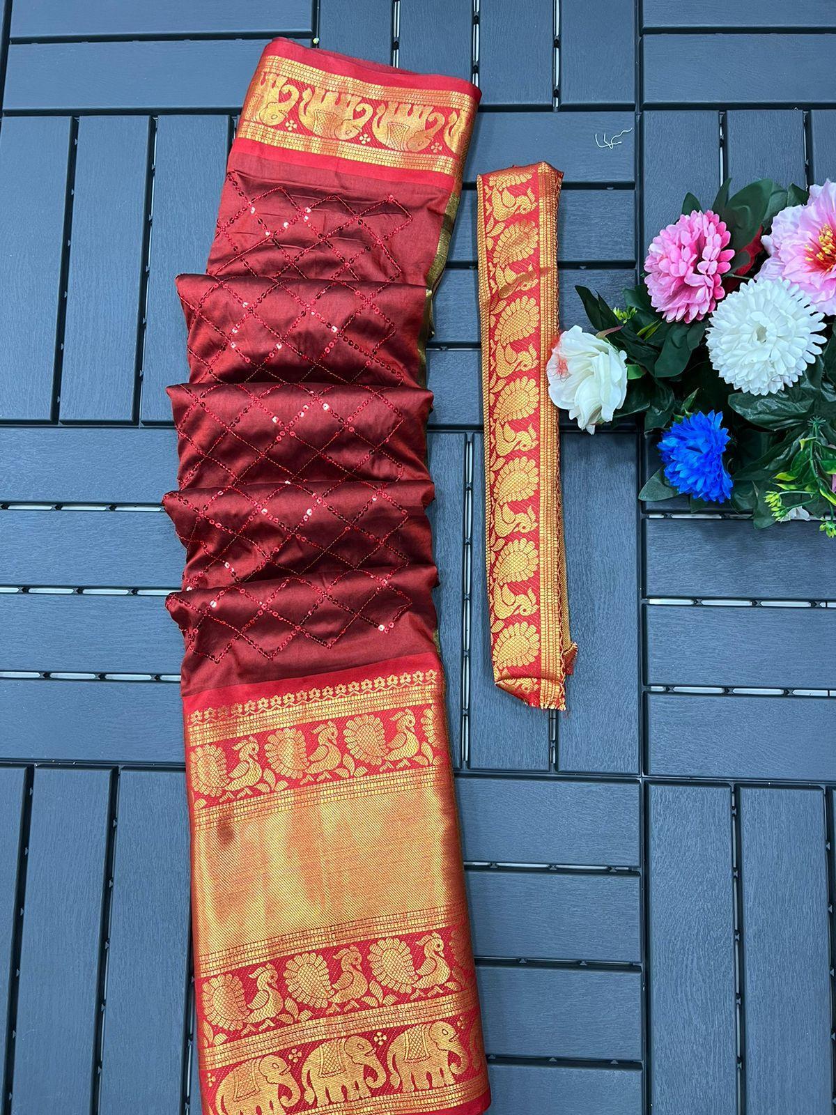 Narayan pet cotton saree with beautiful sequence work 17657N - Griiham