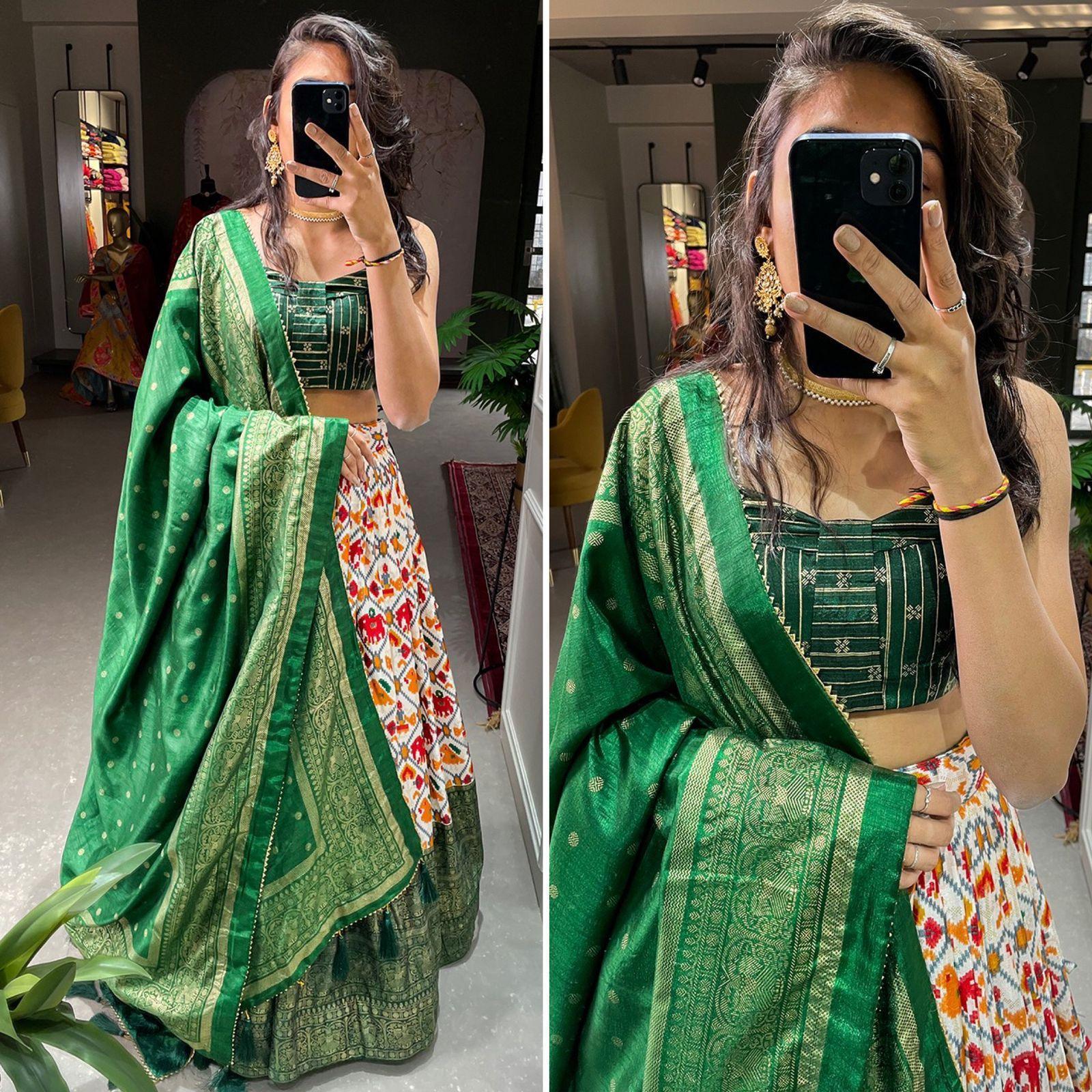 Navaratri Special Patola Print with foil work (unstiched blouse)LEHENGA 17259N - Griiham