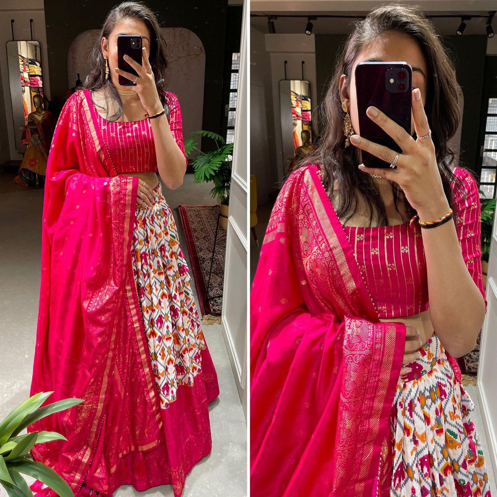 Navaratri Special Patola Print with foil work (unstiched blouse)LEHENGA 17259N - Griiham