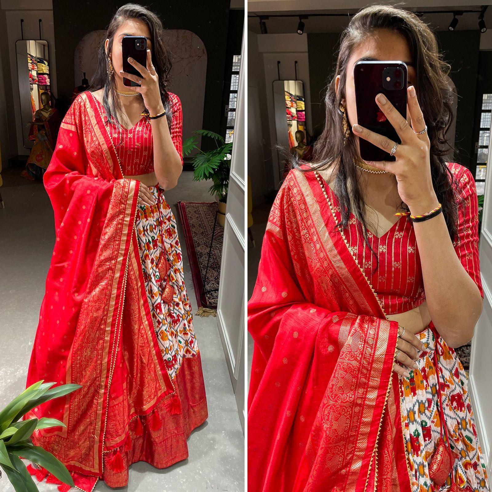 Navaratri Special Patola Print with foil work (unstiched blouse)LEHENGA 17259N - Griiham