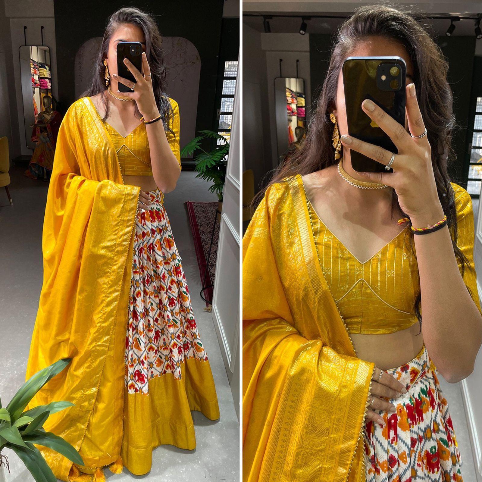 Navaratri Special Patola Print with foil work (unstiched blouse)LEHENGA 17259N - Griiham