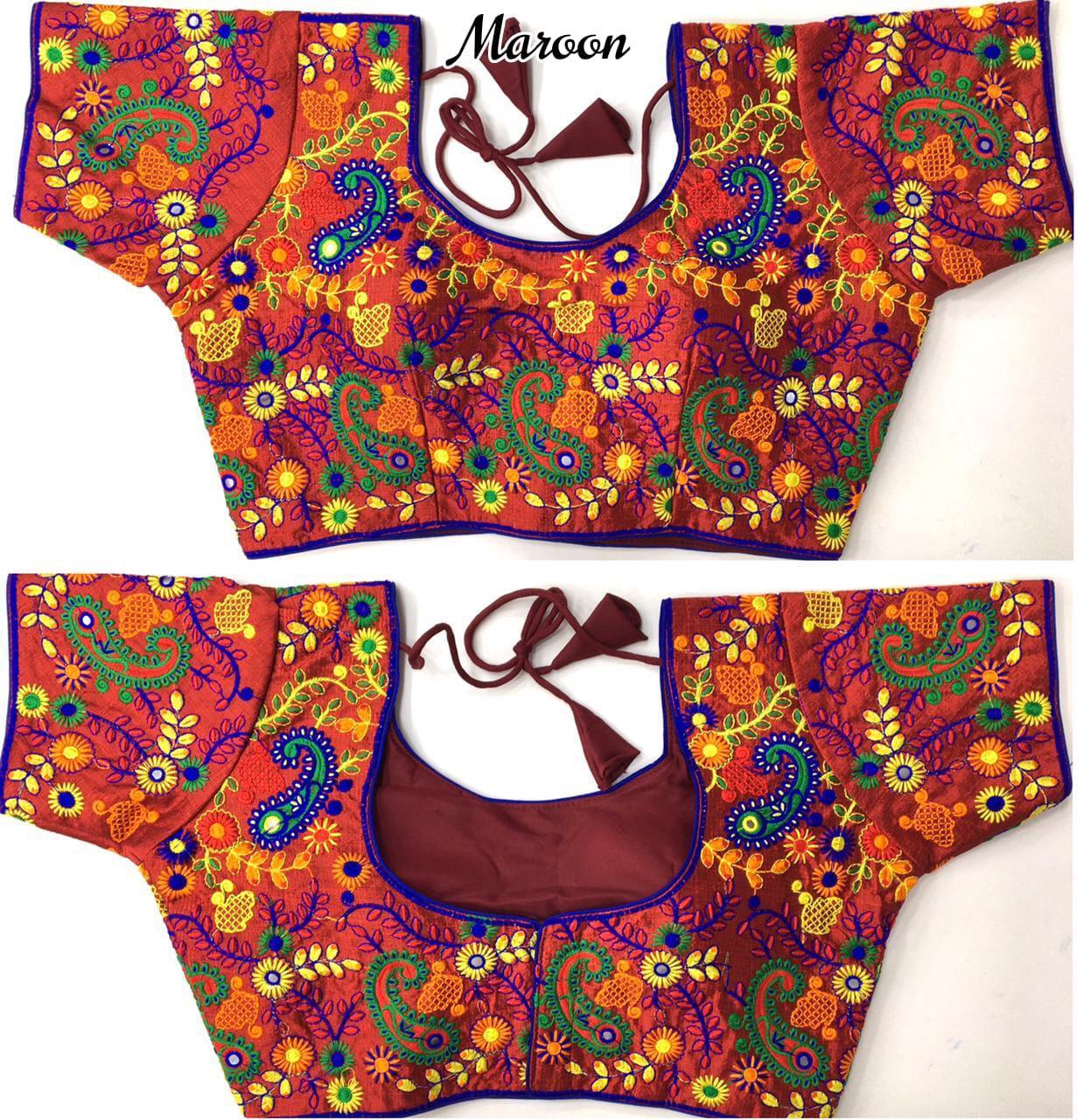 Navratri Special Blouse has thread work and foil mirror work 16989N - Griiham
