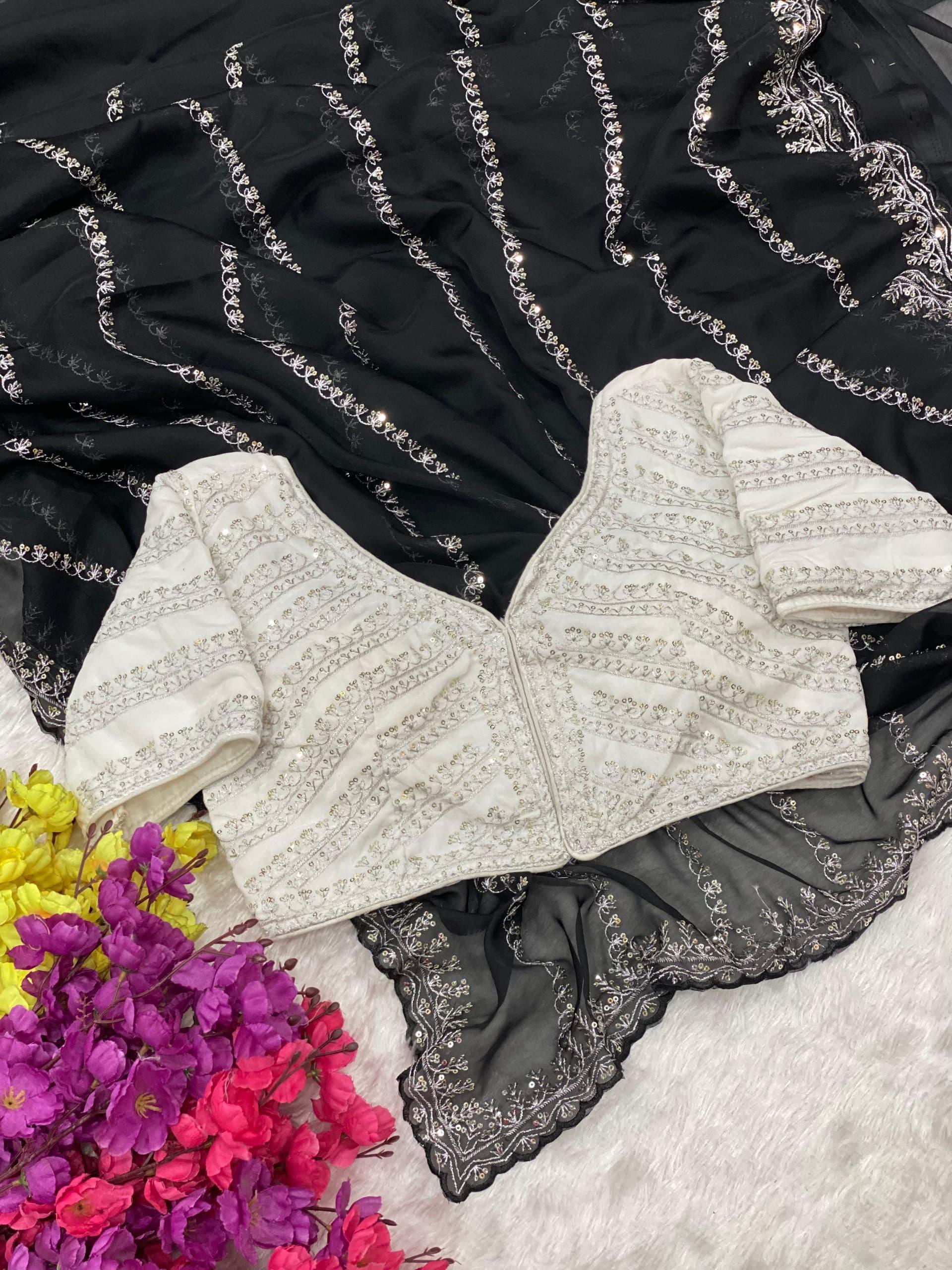 ORGANZA SEMI-SILK SAREE WITH SEQUENCE AND TONE TO TONE BORDER ARCA 21807N - Griiham