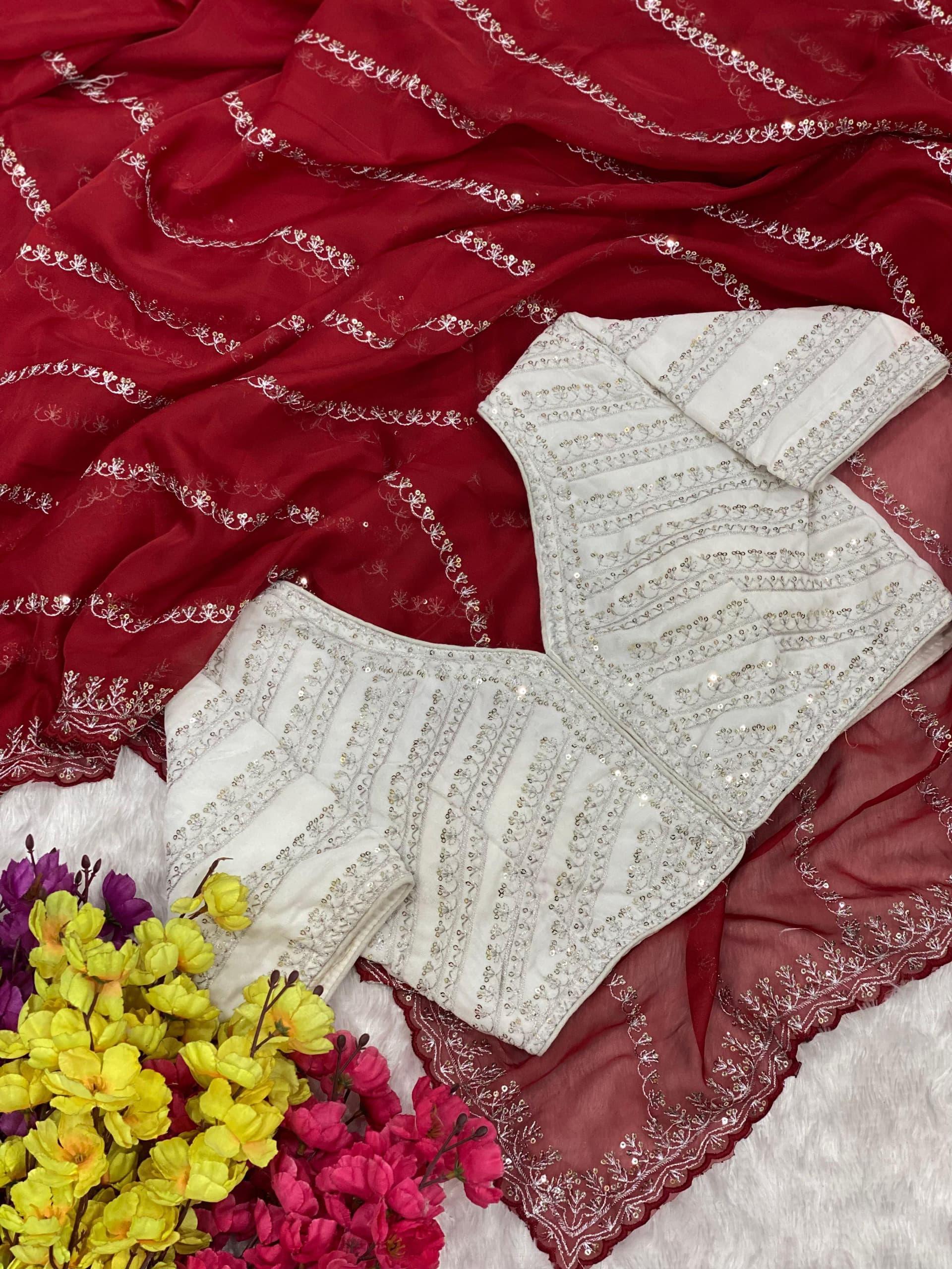 ORGANZA SEMI-SILK SAREE WITH SEQUENCE AND TONE TO TONE BORDER ARCA 21807N - Griiham