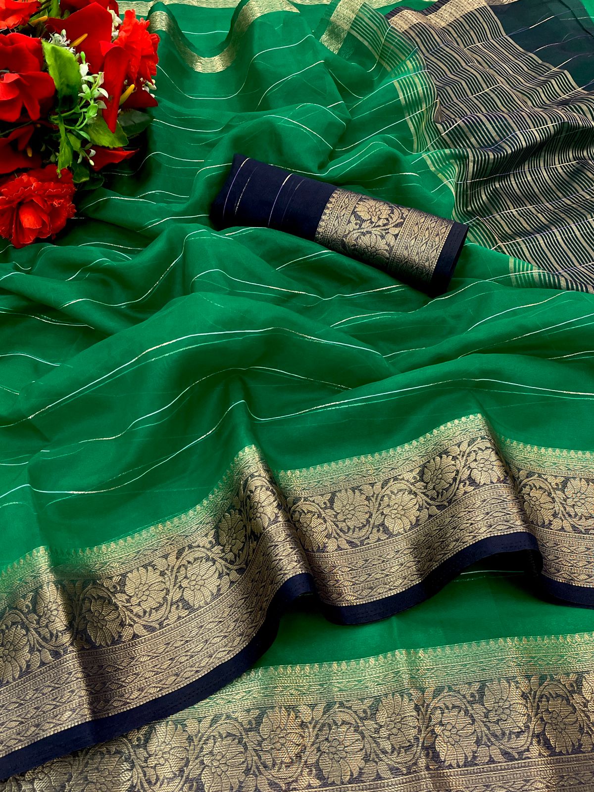 Organza Silk  saree with sequnce line with jacquard border 18498N