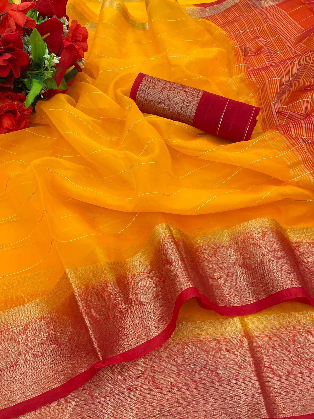 Organza Silk  saree with sequnce line with jacquard border 18498N