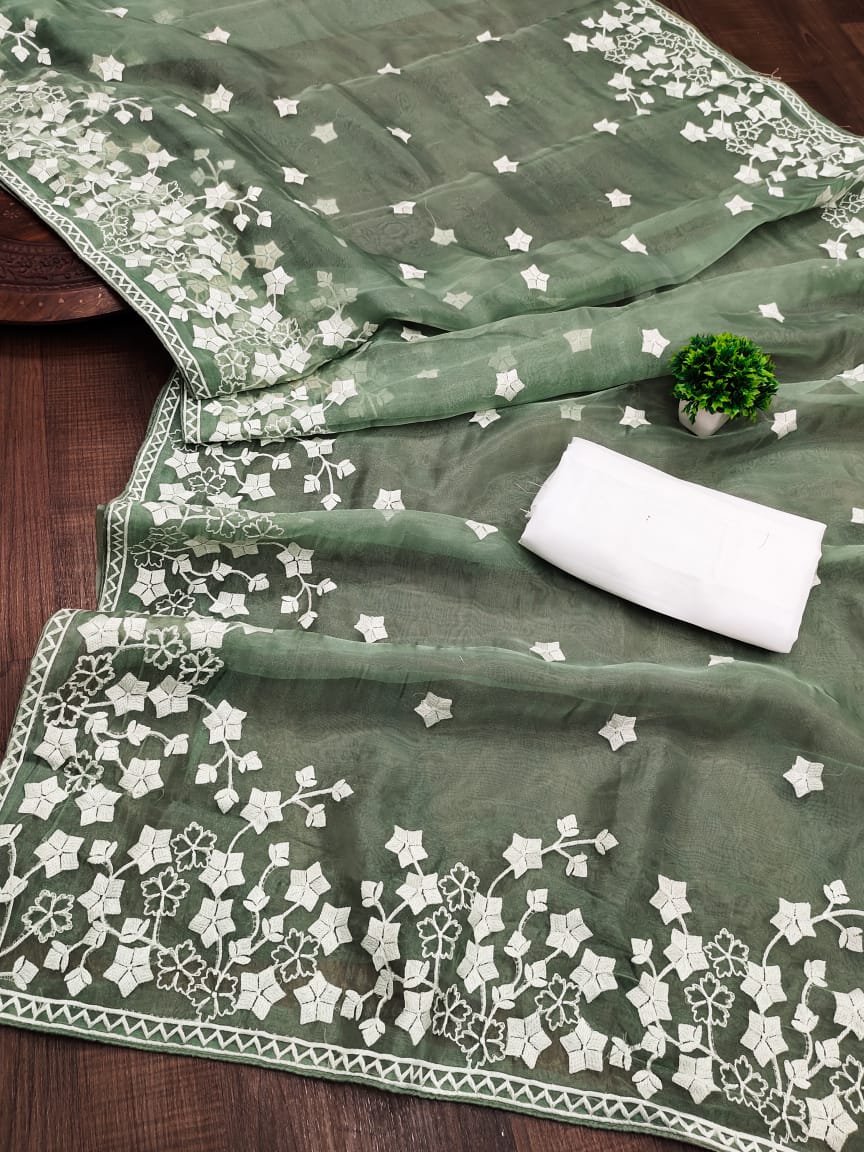 Organza semi-silk with Heavy Embroidery work saree 20543N