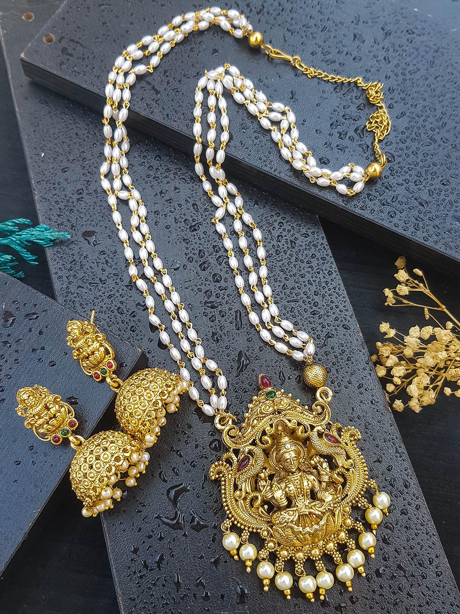 Gold Plated Stylish Pendant Set with pearl mala