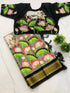 Pichwai Gadwal Pattern semi Pattu Kalmkari Digital Print Designer Saree with blouse 14966N