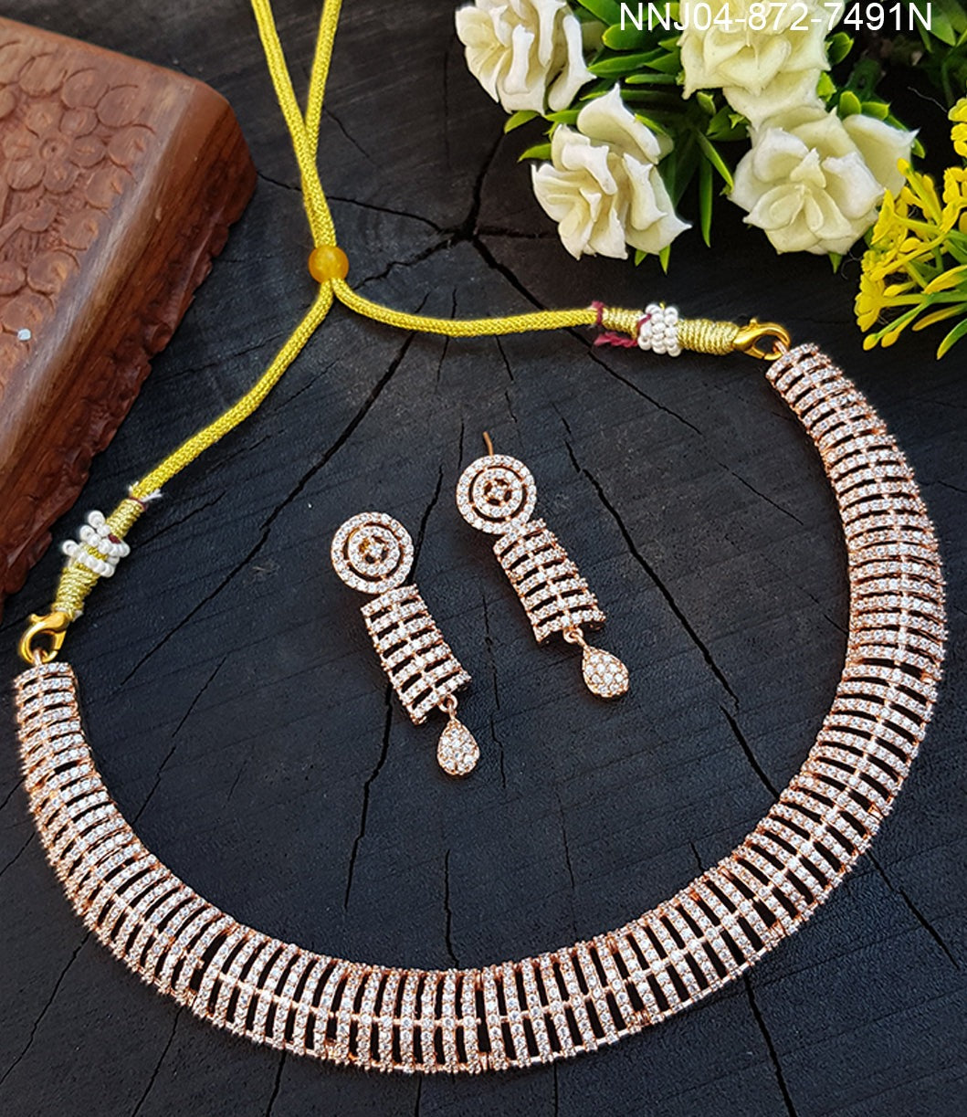 Pink Gold Finish Zercon Necklace Set 7491N