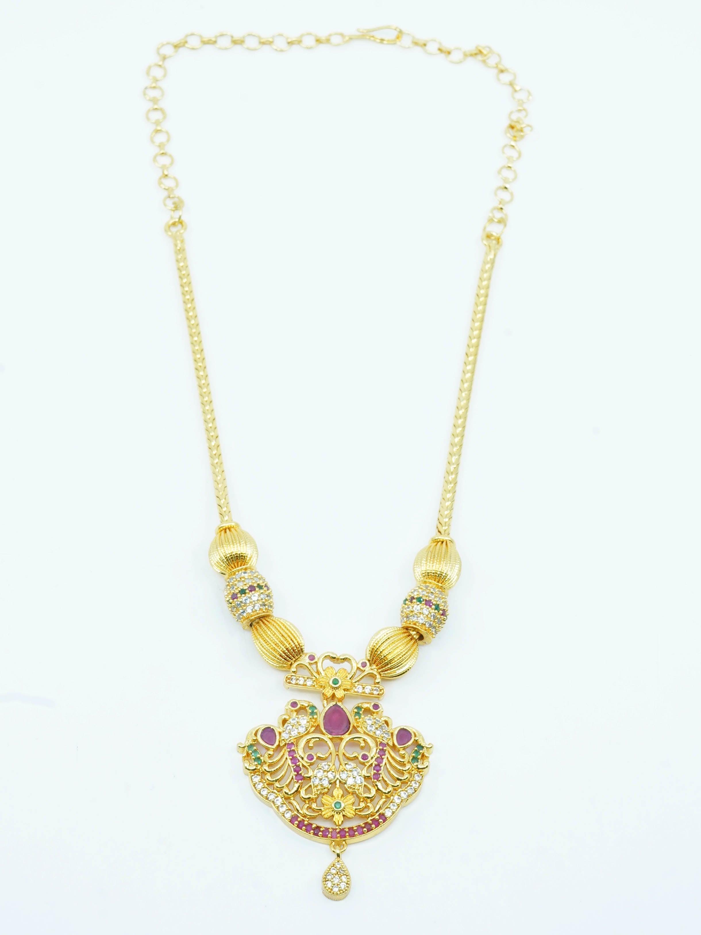 Premium 24KT Microgold finish Multi Colour stones Pendant chain set - Griiham