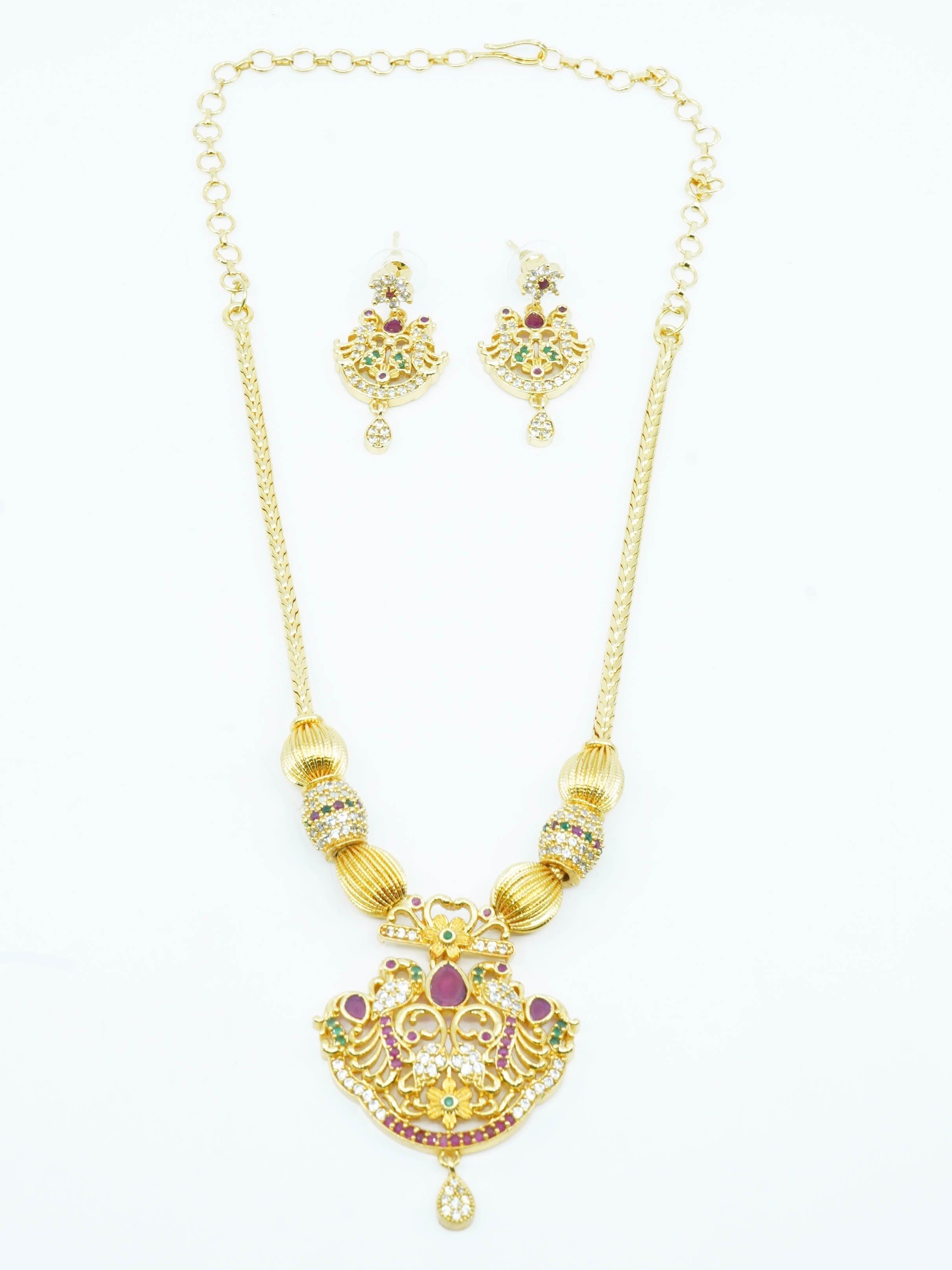 Premium 24KT Microgold finish Multi Colour stones Pendant chain set - Griiham