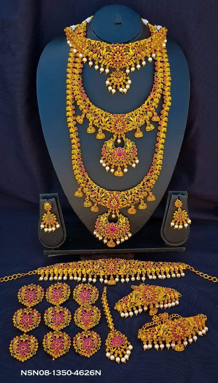 Premium Antique Gold Finish Best Seller Full Bridal Set Combo NSN08-1350-4626N