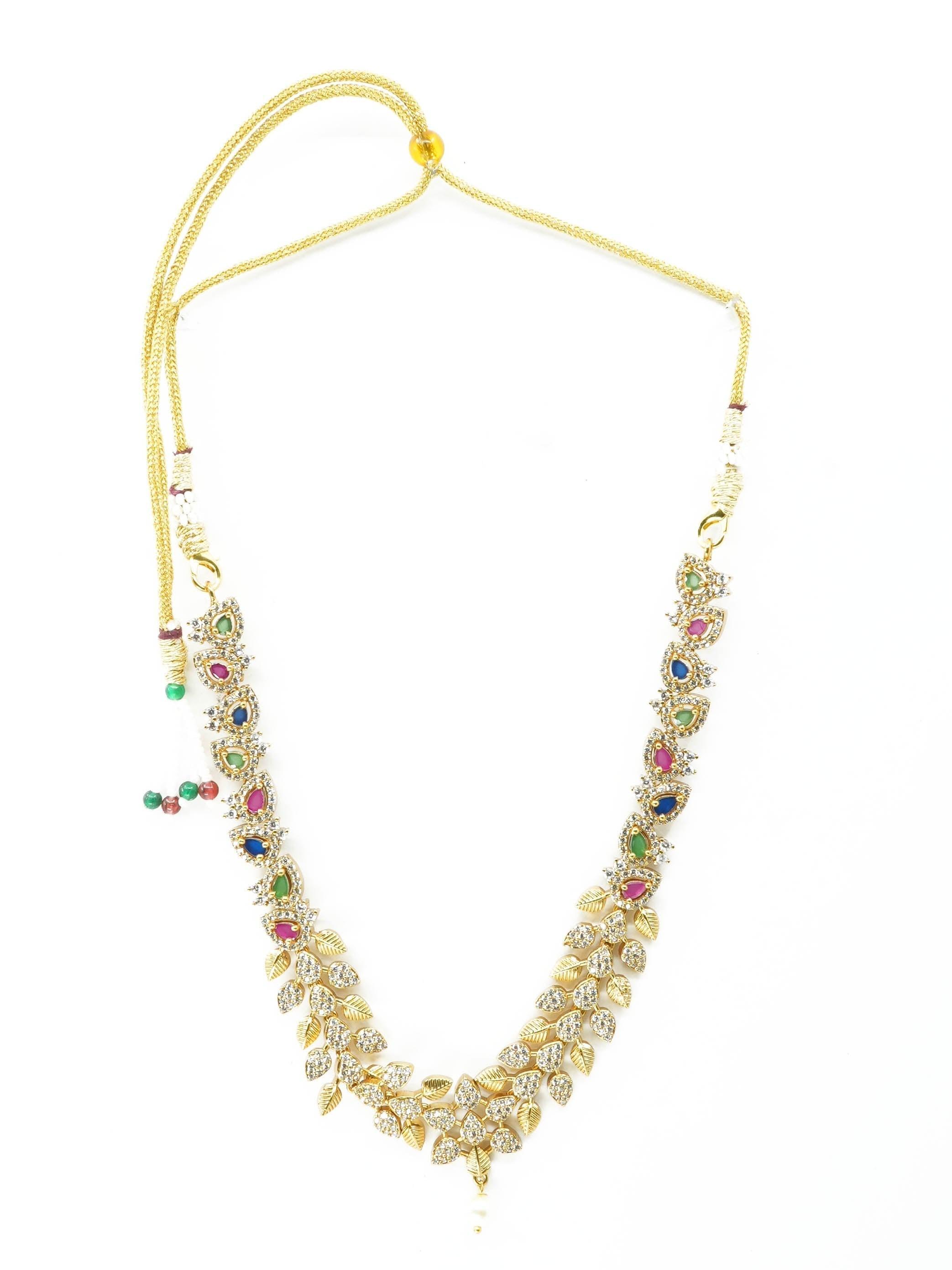 Premium Antique Gold Finish Floral pattern navratna stones 10618N - Griiham