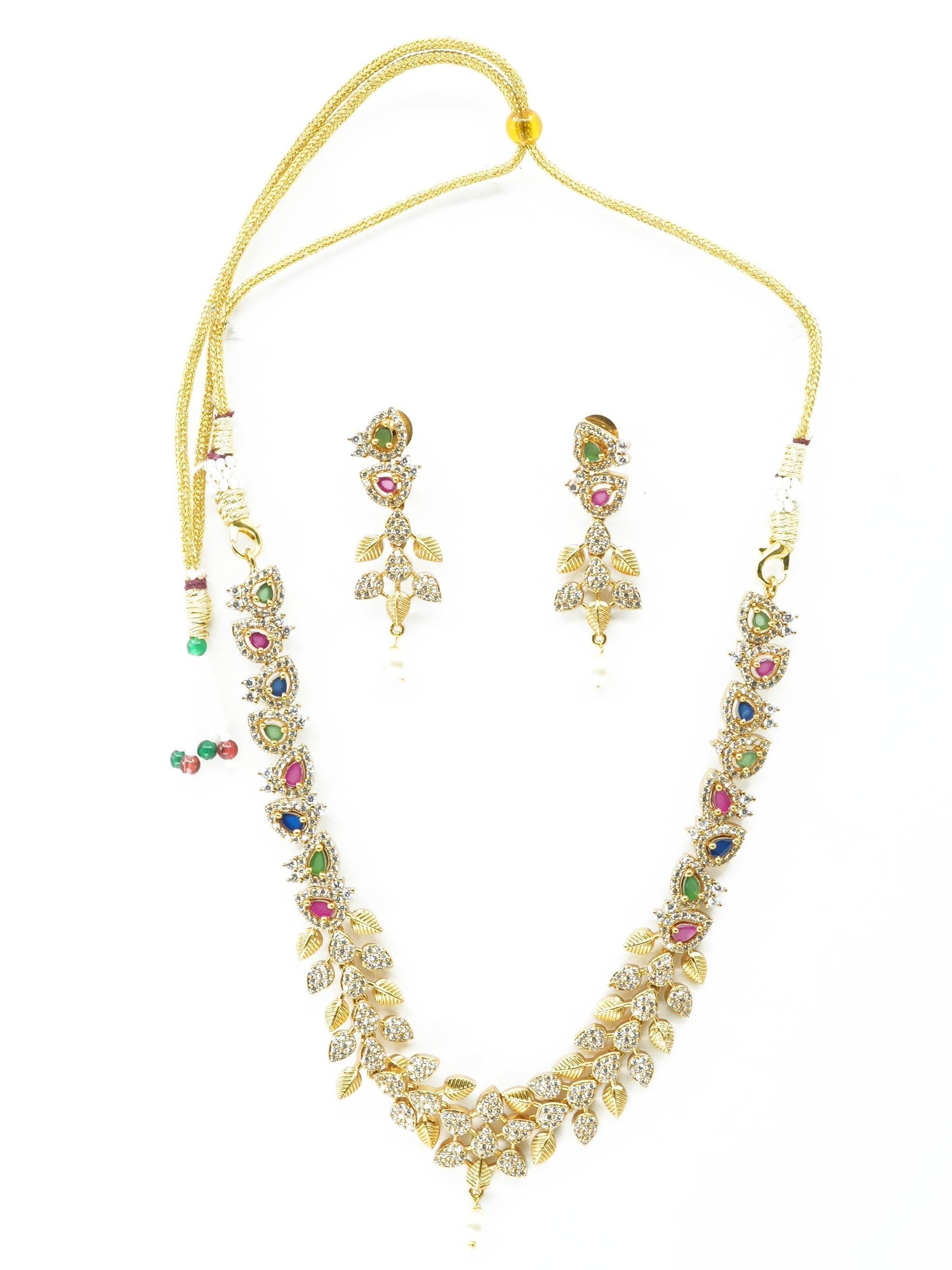 Premium Antique Gold Finish Floral pattern navratna stones 10618N - Griiham