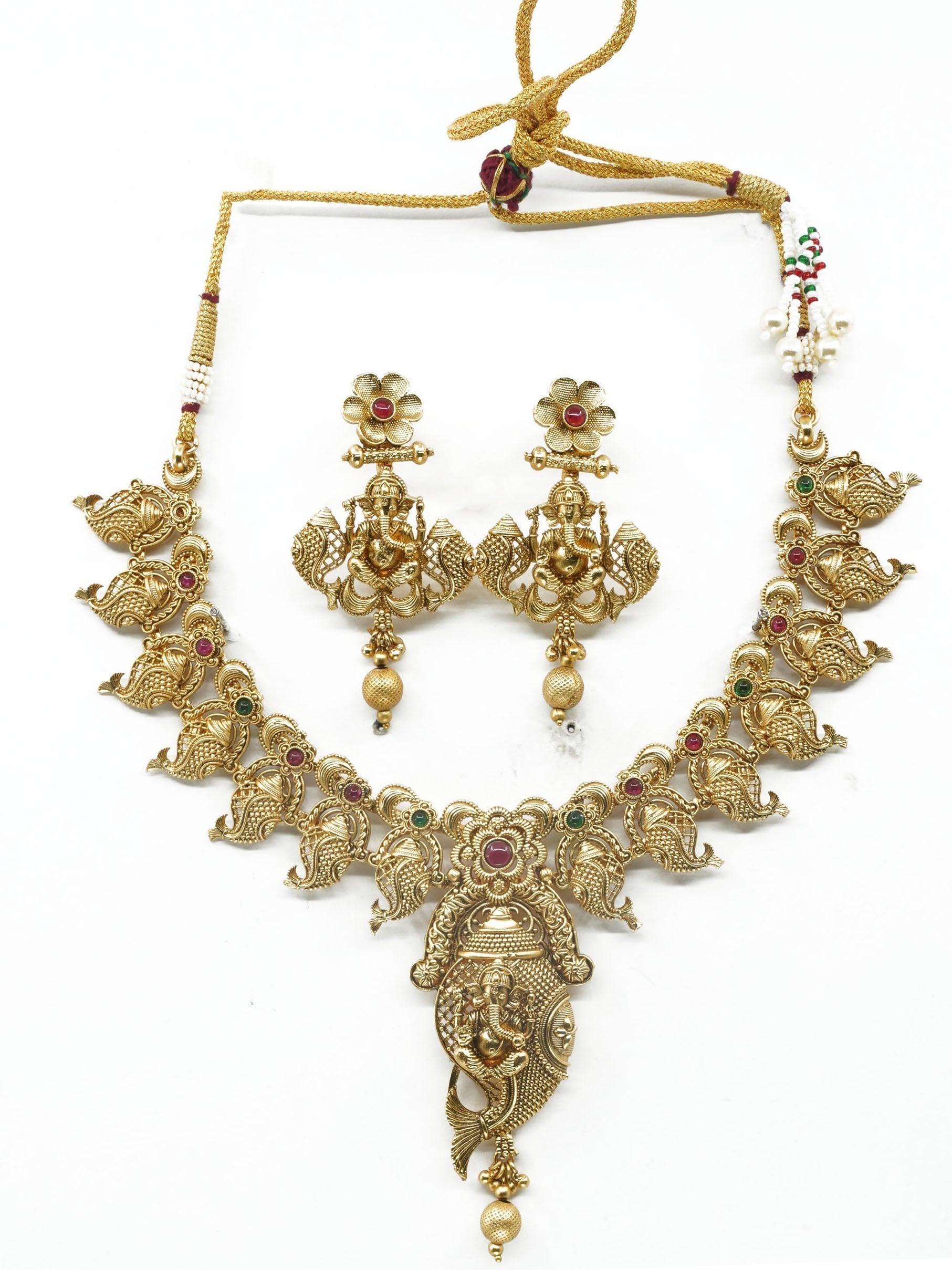 Premium Antique Gold Finish ganapati Motif 10944n - Griiham