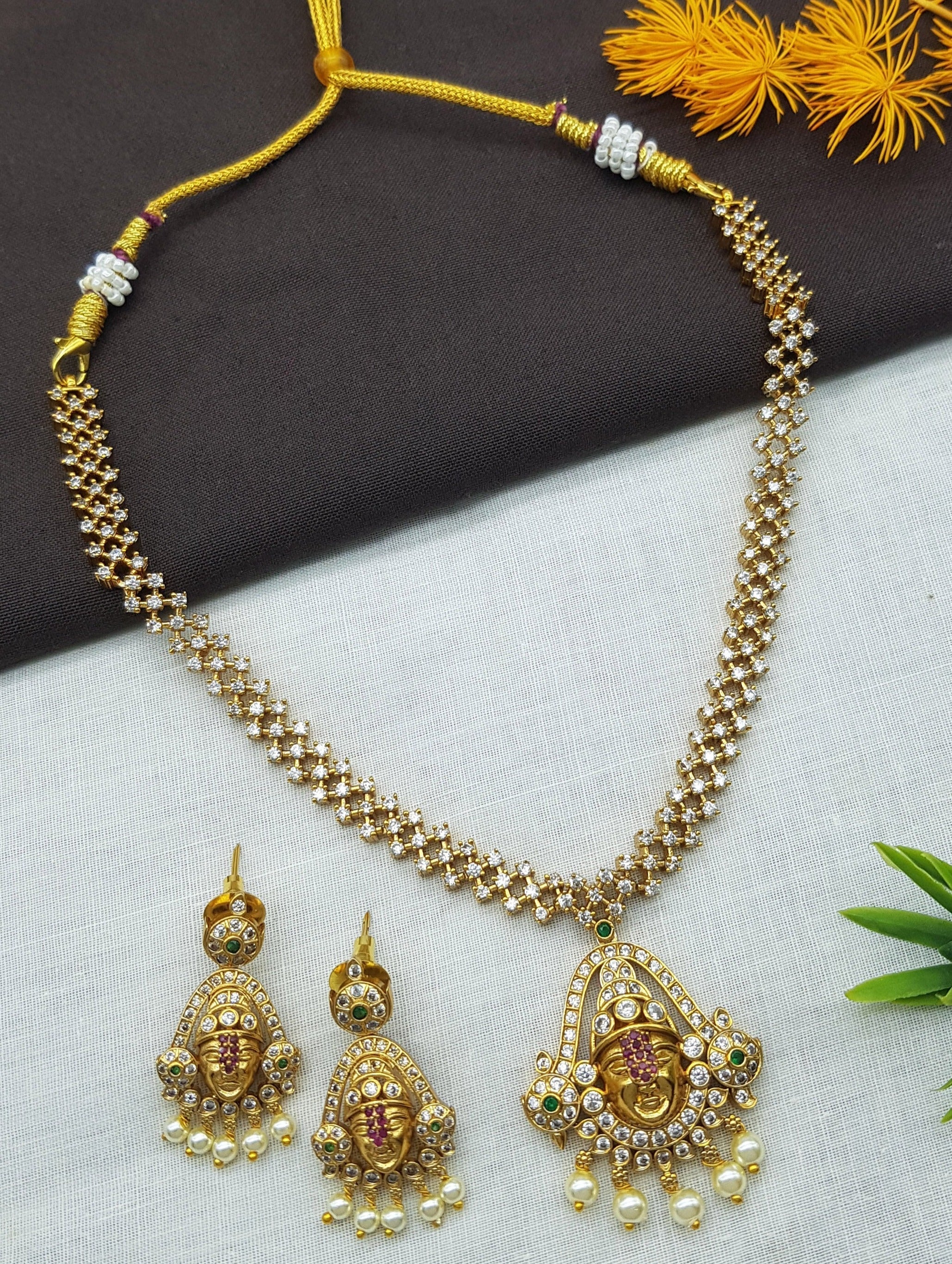 Premium Antique Gold finish zercon stone Laxmi necklace set 22088n
