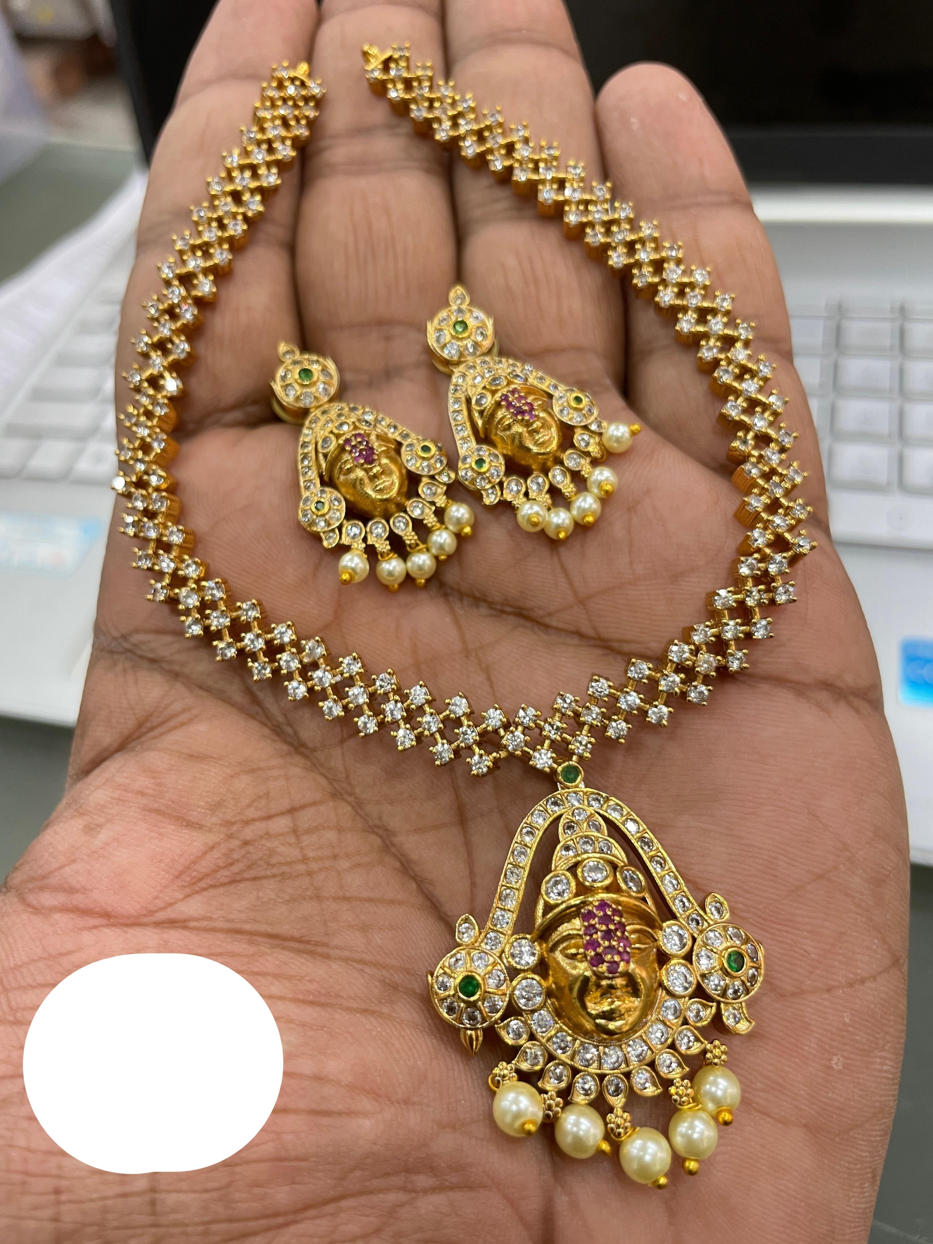 Premium Antique Gold finish zercon stone Laxmi necklace set 22088n