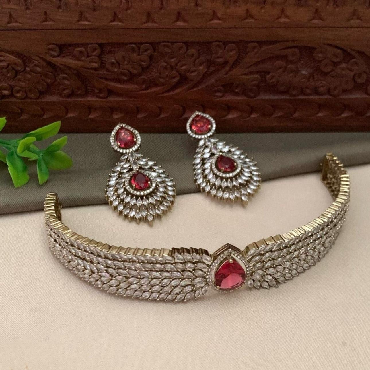 Premium Antique Victorian Jewelry Finish choker Necklace set 20795N - Griiham
