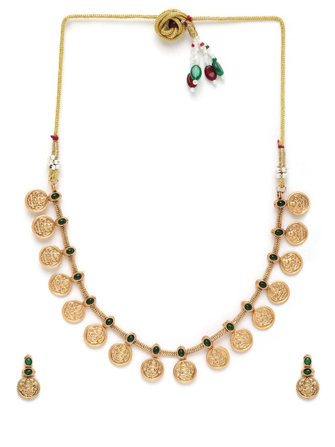 Premium Collection Elegant Ruby and emerald Multicolor Kasu Necklace Set 22199N