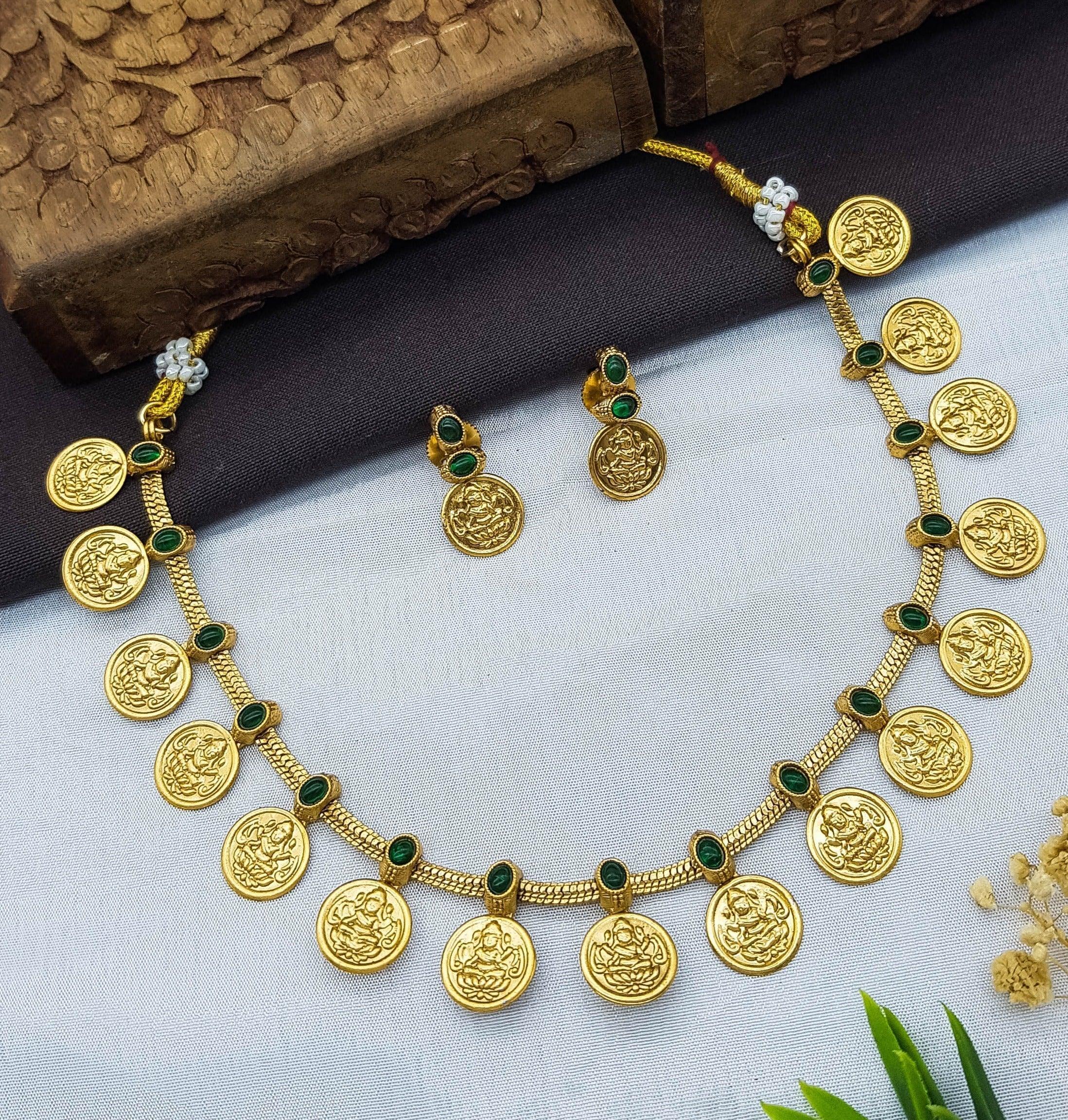 Premium Collection Elegant Ruby and emerald Multicolor Kasu Necklace Set 22199N - Griiham