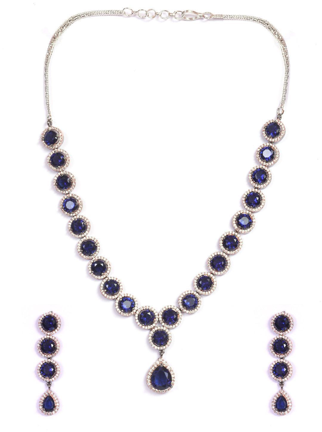 Premium Dual Tone of Black and Rose, studded with sparkling Blue and White CZ stones designer Necklace Set 8937N - Griiham