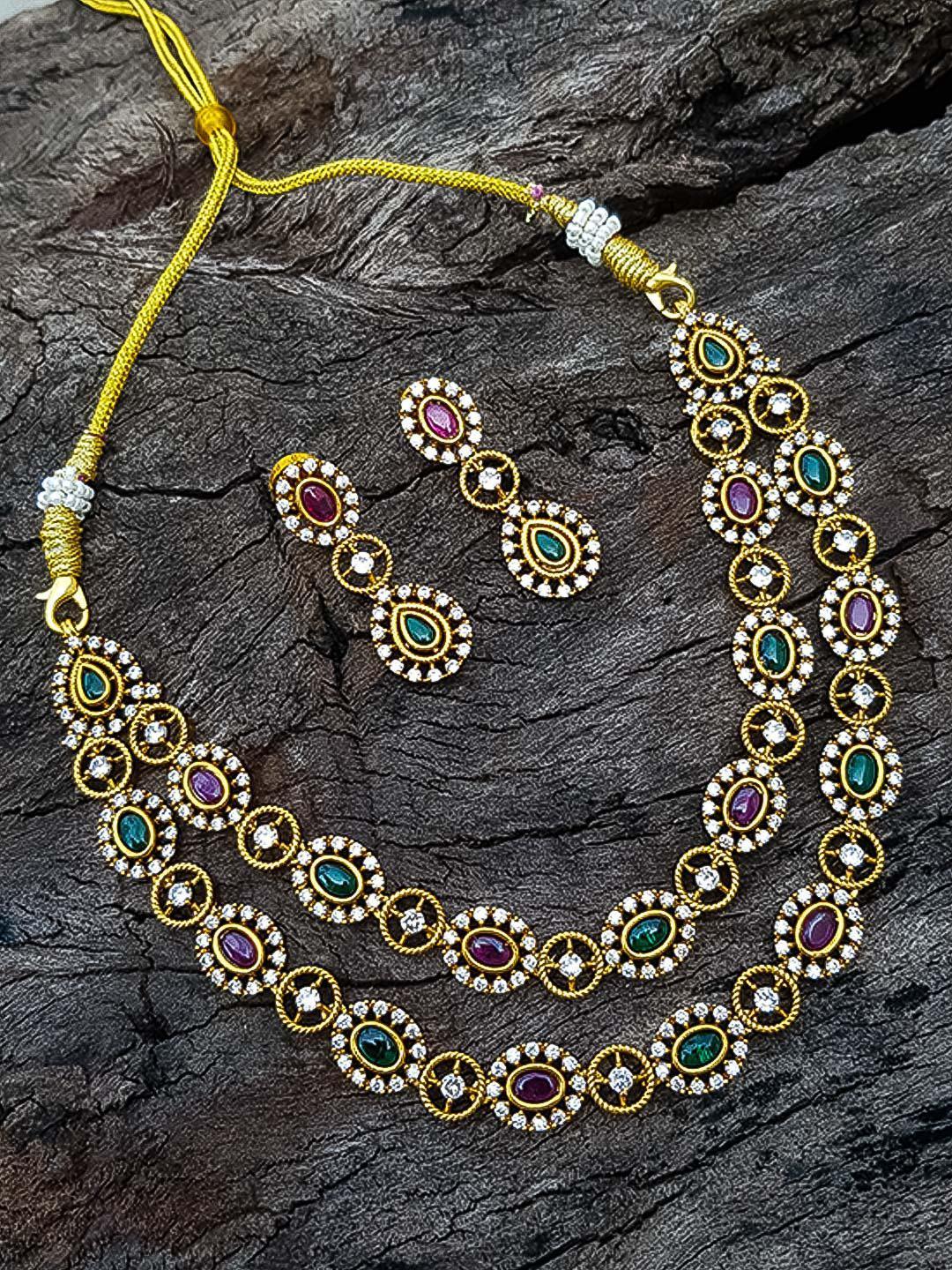 Premium Finish Designer 2 layer CZ Necklace Set 17030N-1 - Griiham