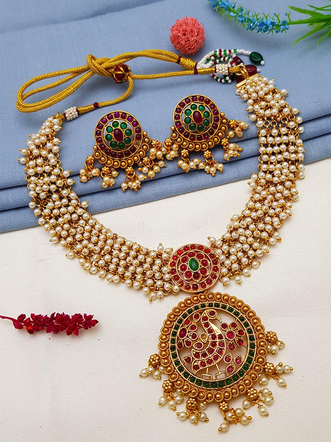 Premium Finish Medium Necklace Set with cultured pearls NNJ09-819-4842N