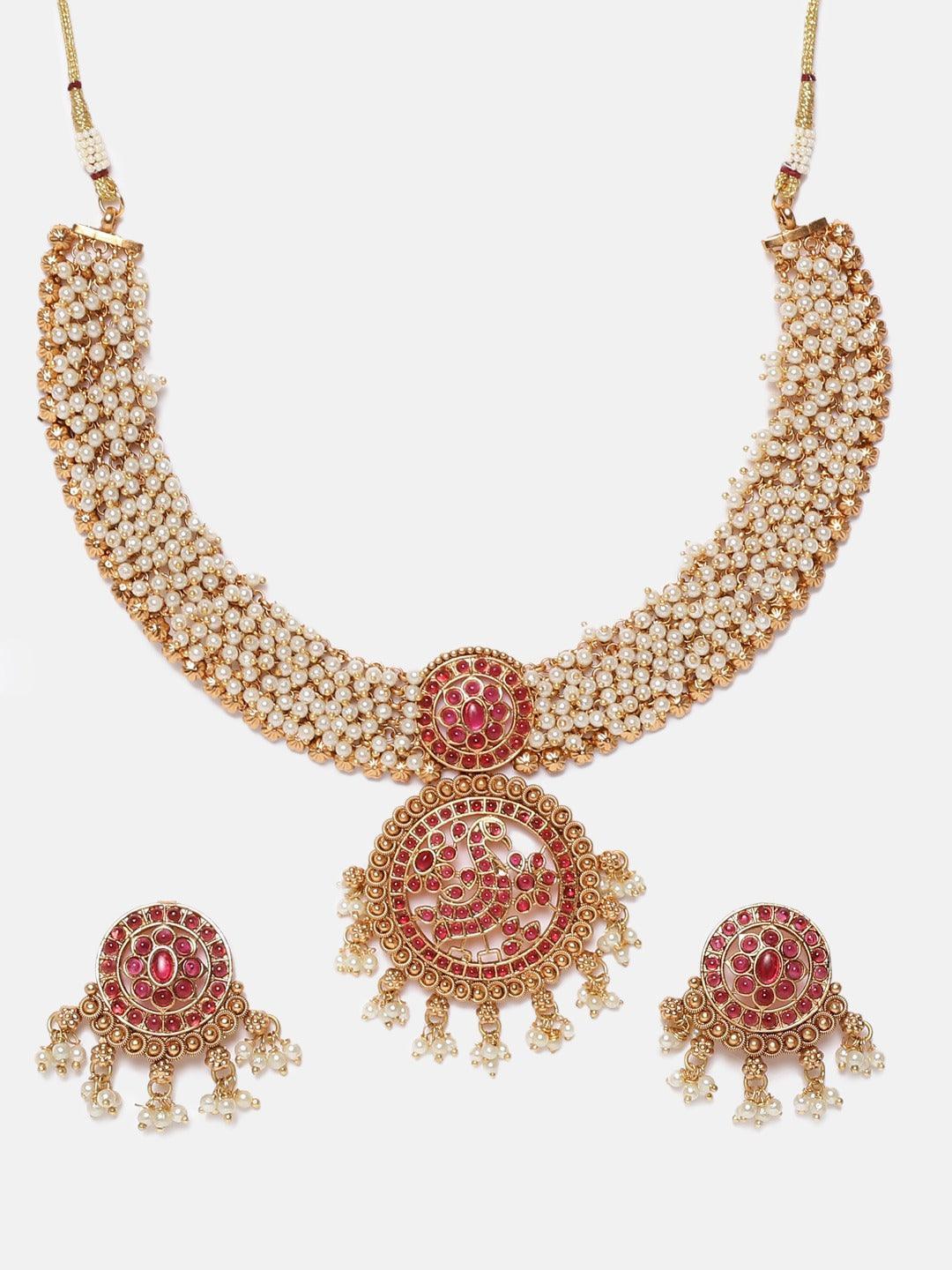 Premium Finish Medium Necklace Set with cultured pearls NNJ09-819-4842N