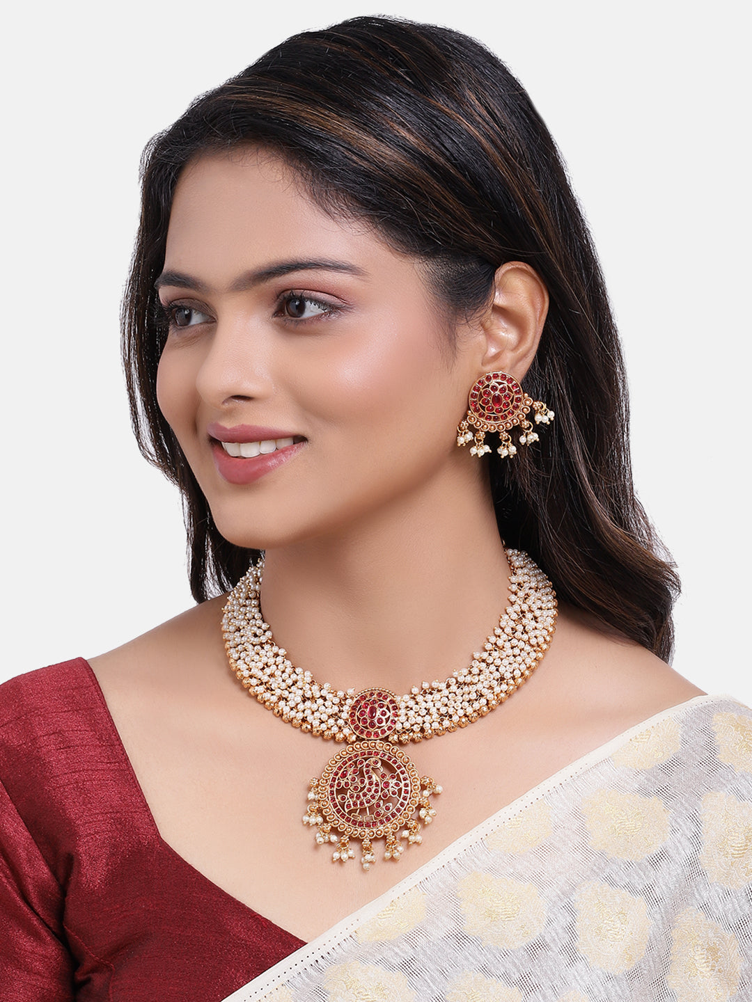 Premium Finish Medium Necklace Set with cultured pearls NNJ09-819-4842N