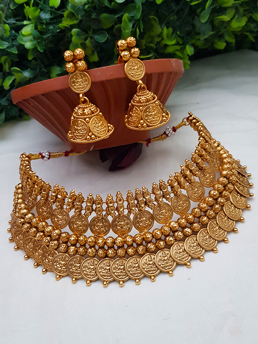 Premium Gold Finish Best sellerLaxmi choker necklace 7582N