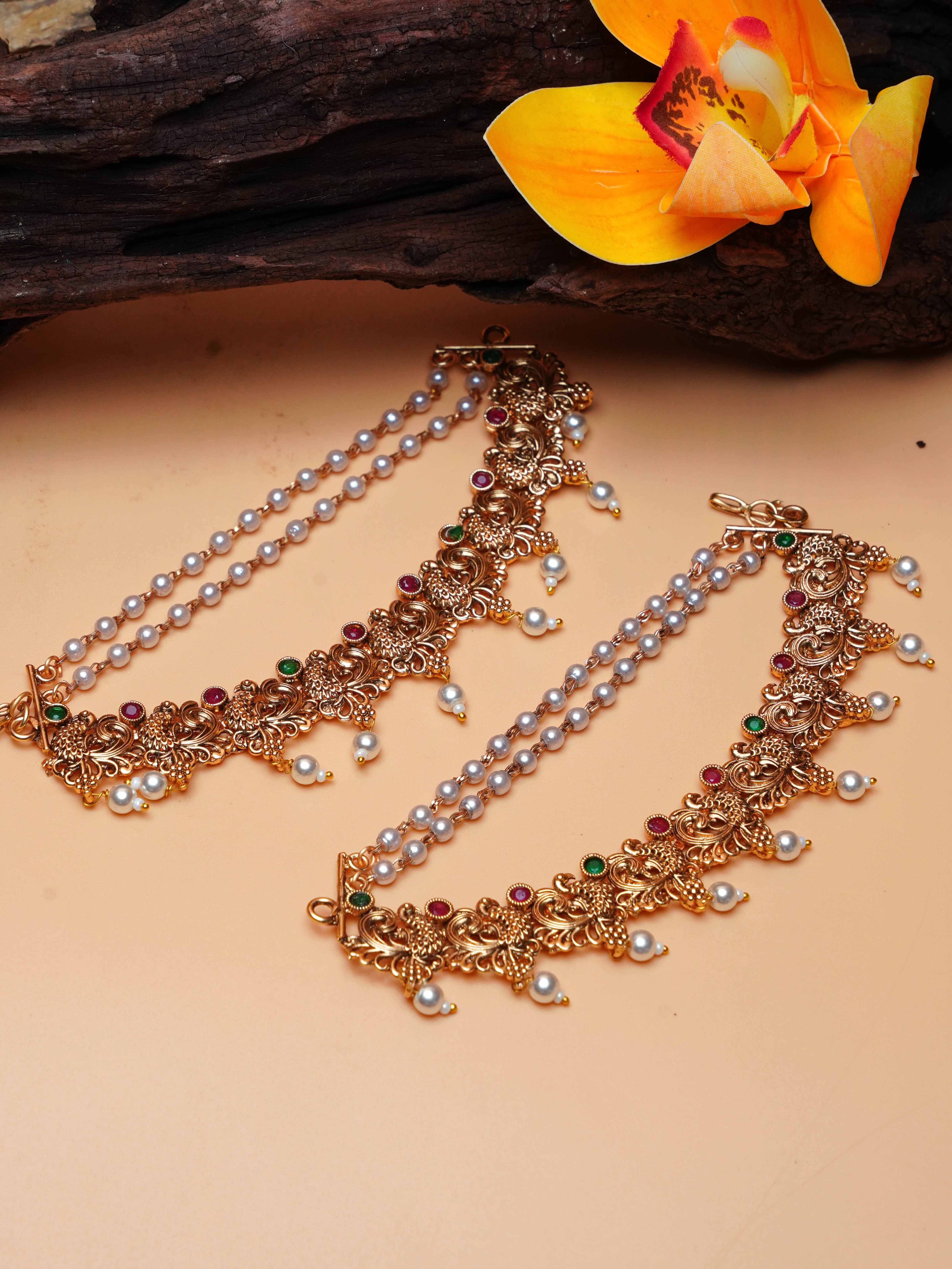 Premium Gold Finish Champasaralu/ Kan chain/Ear Chain Earrings 16875N