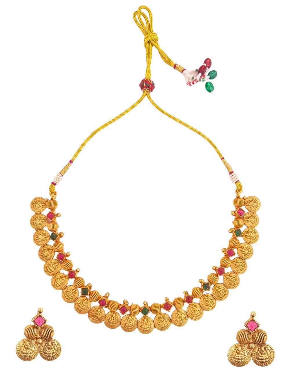 Premium Gold Finish Coin Laxmi Necklace set - Griiham