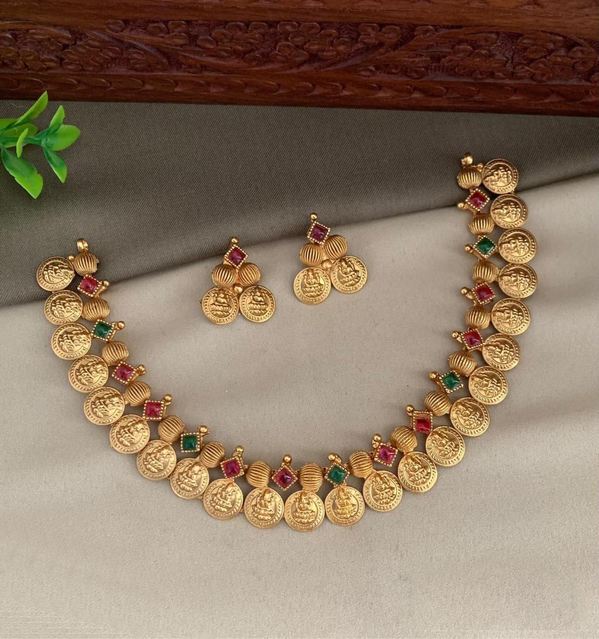 Premium Gold Finish Coin Laxmi Necklace set - Griiham