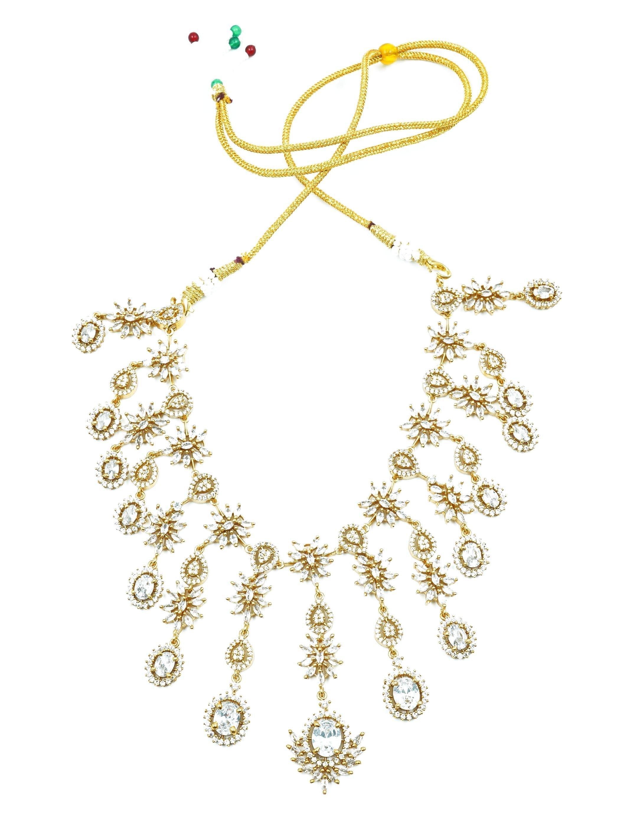 Premium Gold Finish Designer CZ Stones Necklace Set 16195N - Griiham