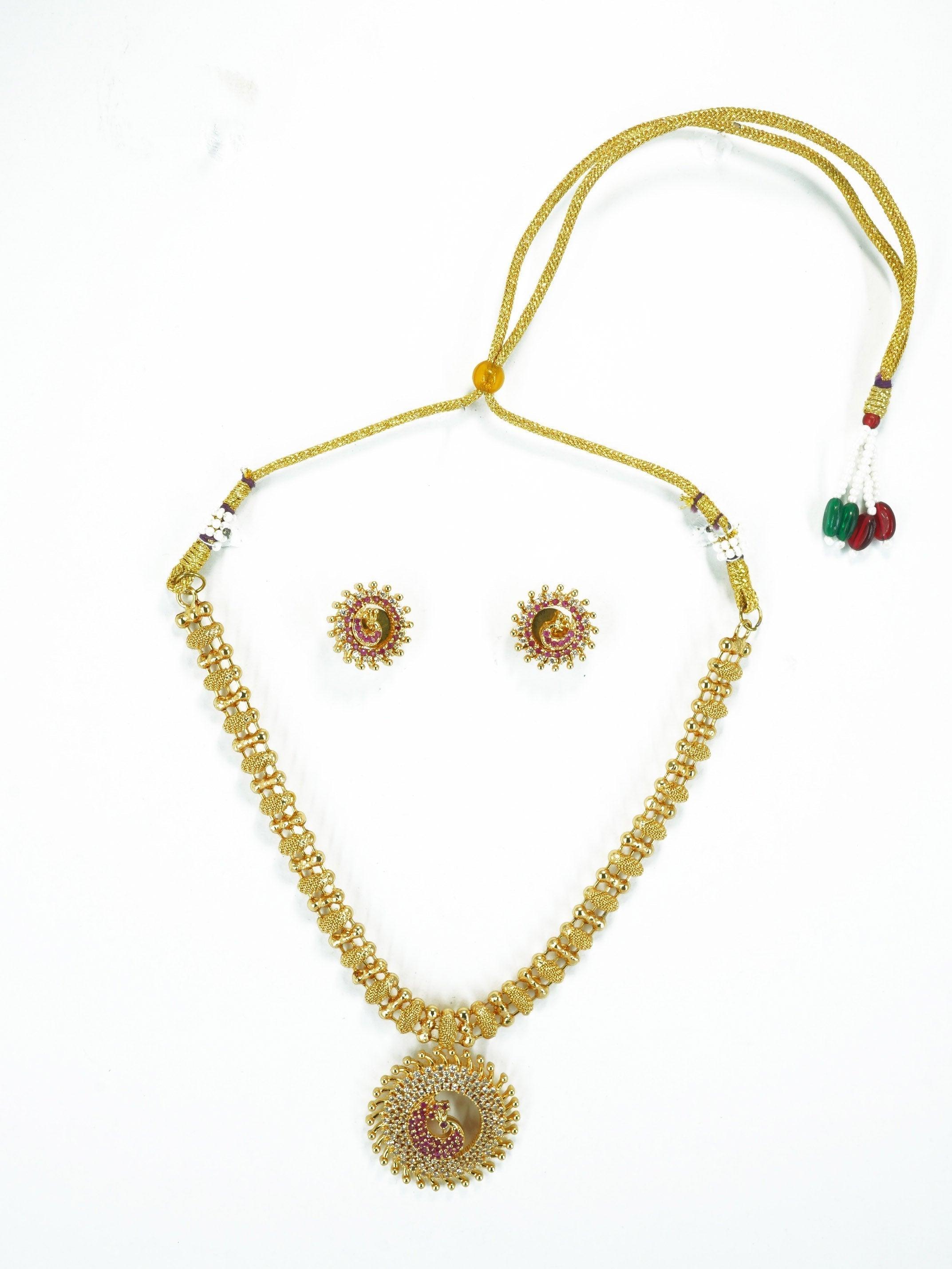 Premium Gold Finish Designer Peacock Necklace Set 10379N - Griiham