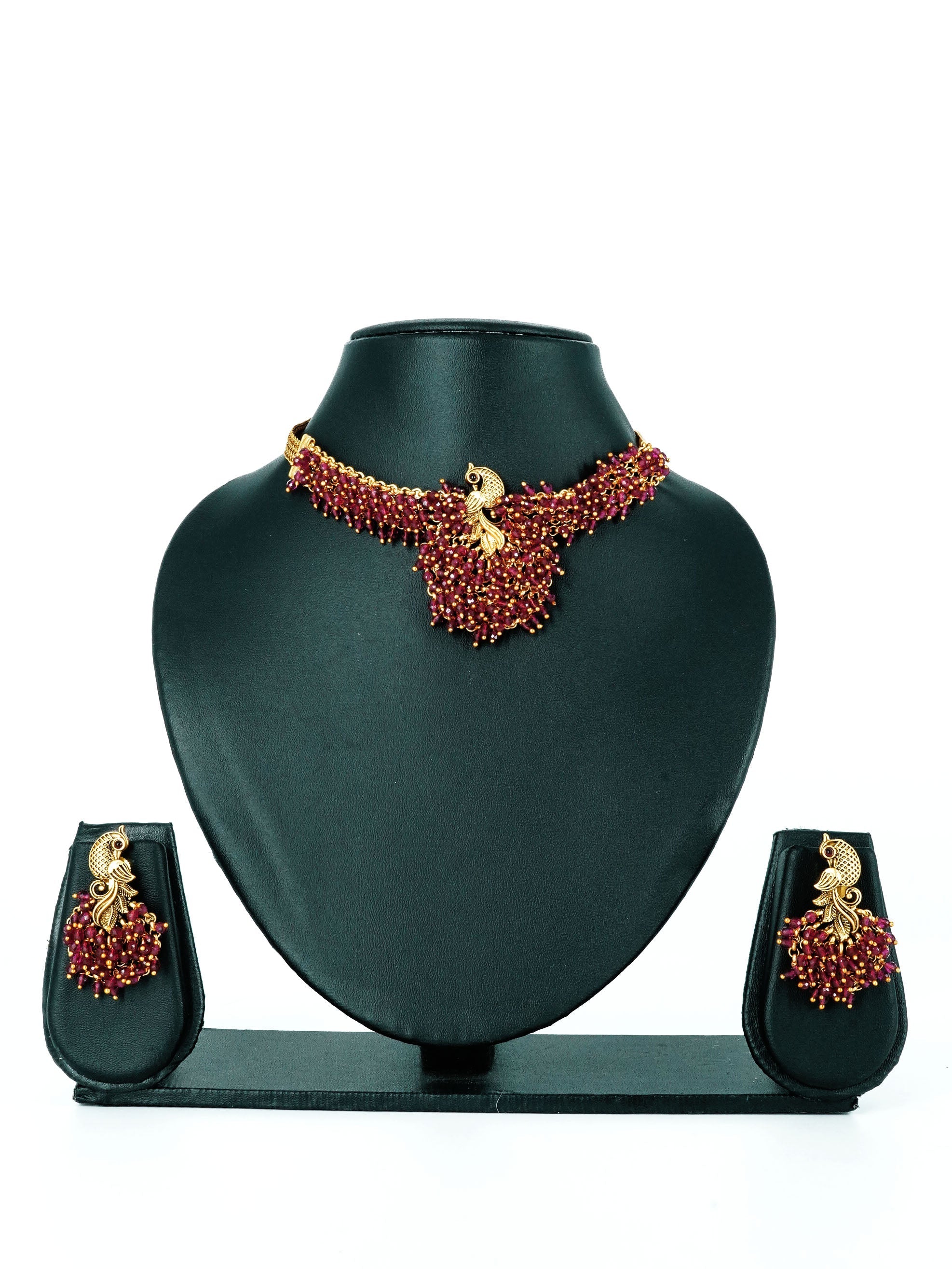 Premium Gold Finish Designer Peacock Necklace with Crystal drops 12501N