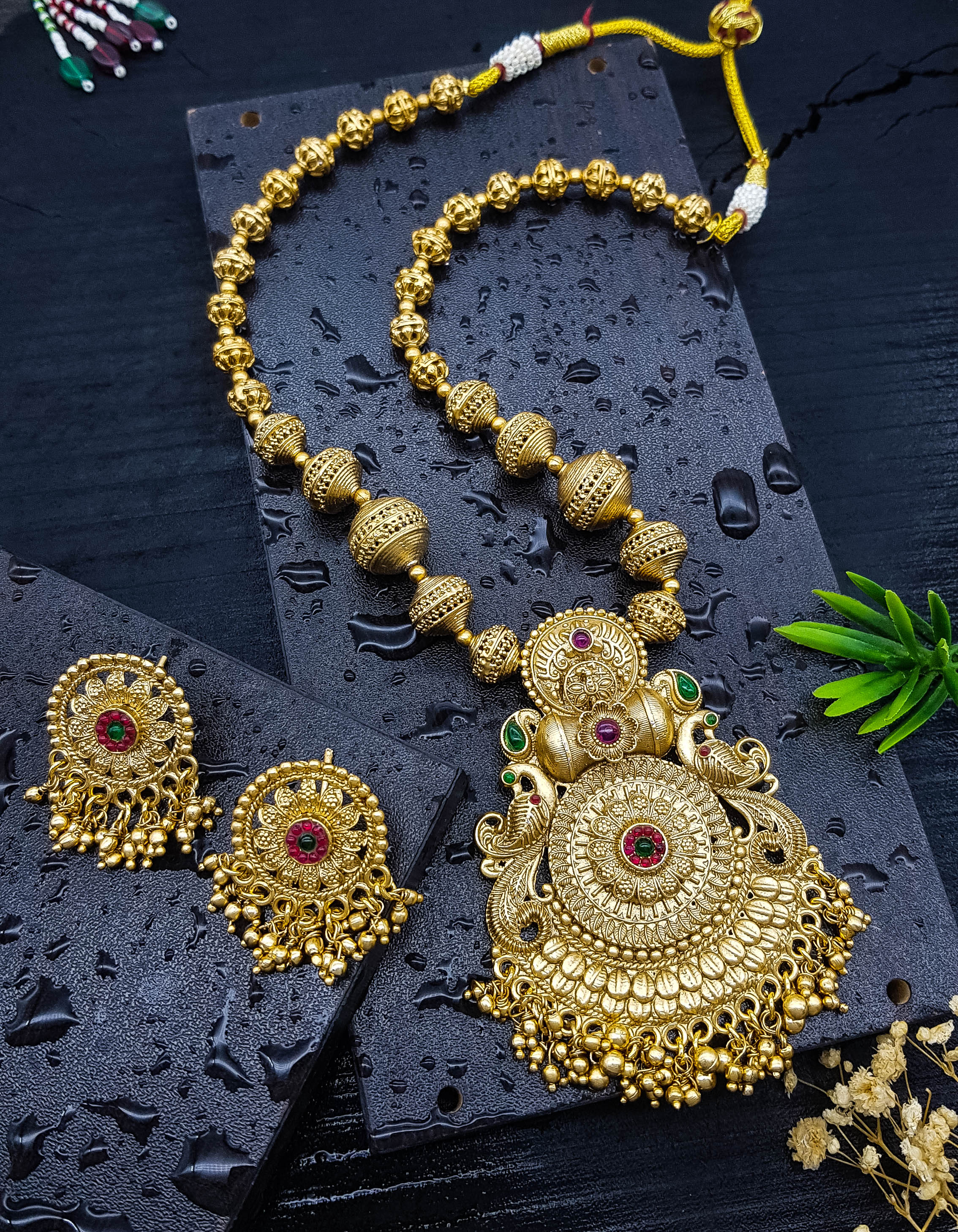 Premium Gold Finish Exclusive Pendent Set with Gundu and CZ Stones 22116N