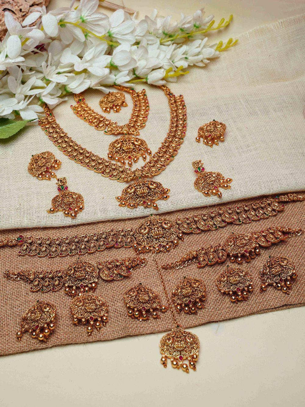 Premium Gold Finish Full Bridal Set Combo 16216N - Griiham